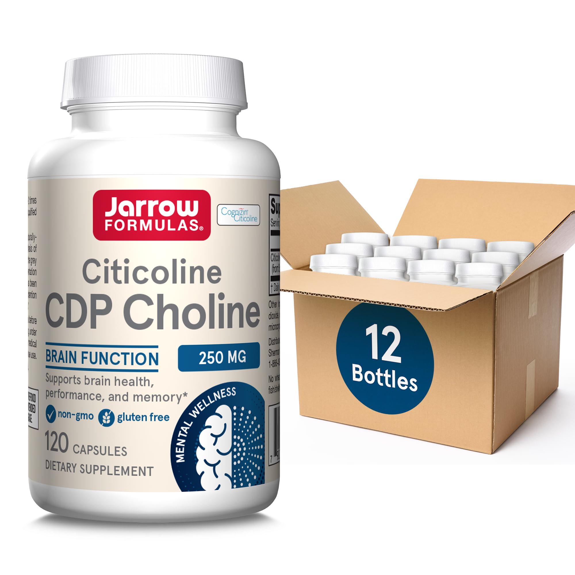 Jarrow Formulas Citicoline CDP Choline 250 MG CDP Choline Supplement Supports Brain Health Performance and Memory 120 Capsules