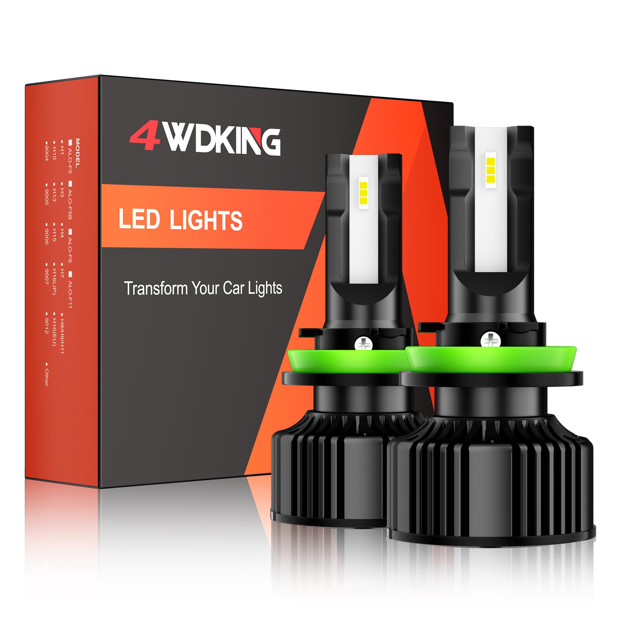 4WDKING H11 led light bulb 6500K 300 Brightness Upgraded led lights 12000 Lumens Plug and Play Non-polarity 2PCS