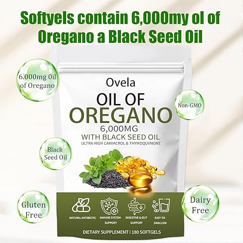 Miniatura 6 de Aceite de orégano de Ovela con aceite de semilla negra, aceite de cápsulas blandas de orégano, suplemento puro y natural, apoyo inmunológico  Mejora
