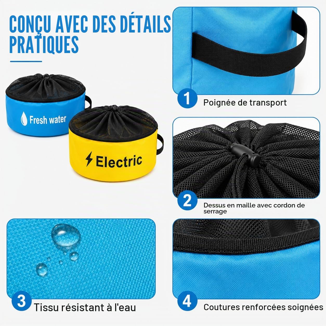 Lot de 3 sacs de rangement étanches pour tuyaux d'égout, eaux et cordons électriques