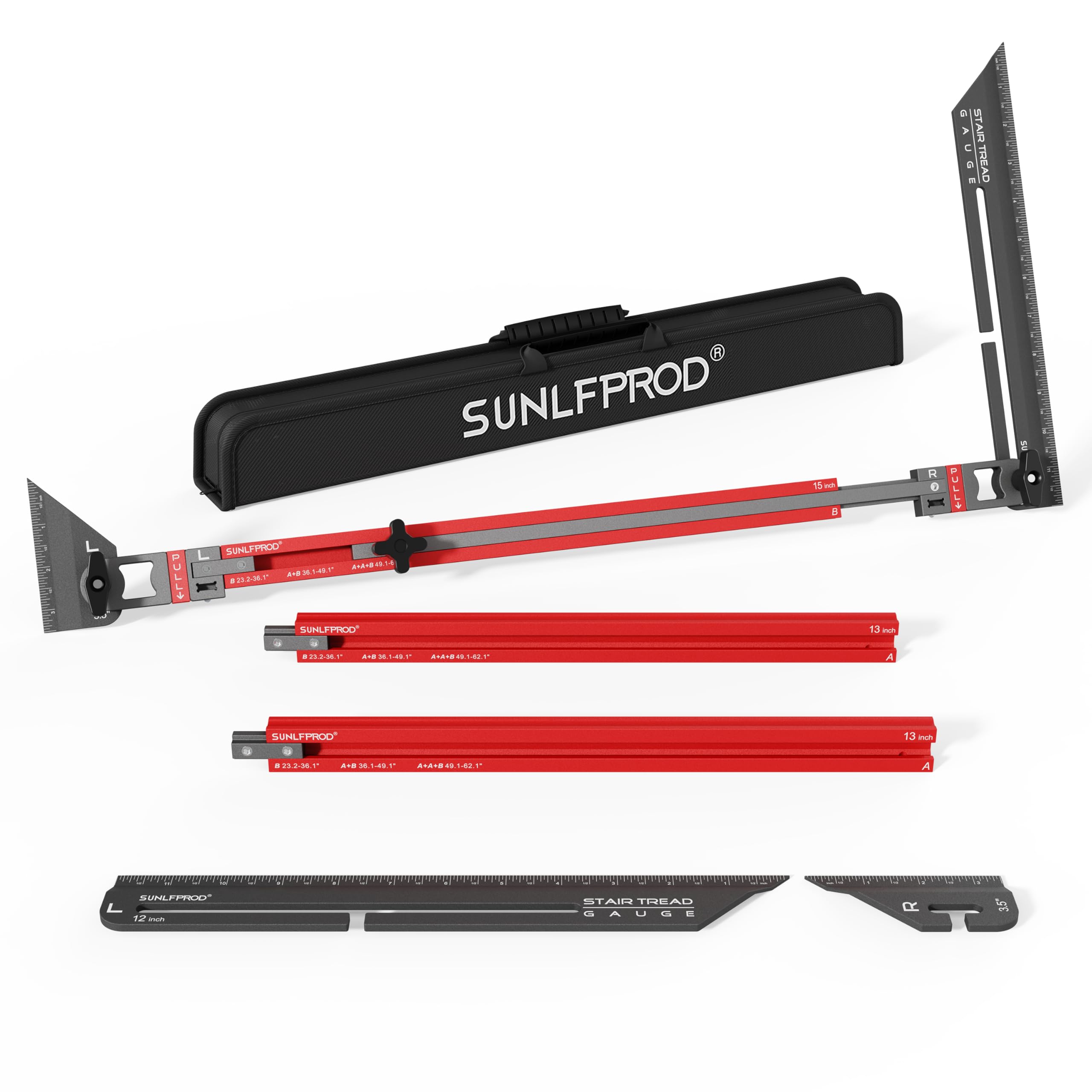 Photo 1 of SUNLFPROD Stair Tread Template Tool - Clapmrix Locking Stair Tread Tool, Stair Measuring Tool, Stair Template, Stair Scribe Tool for Stair Measurement Tool, Shelf Project Layout (Red-Gray)