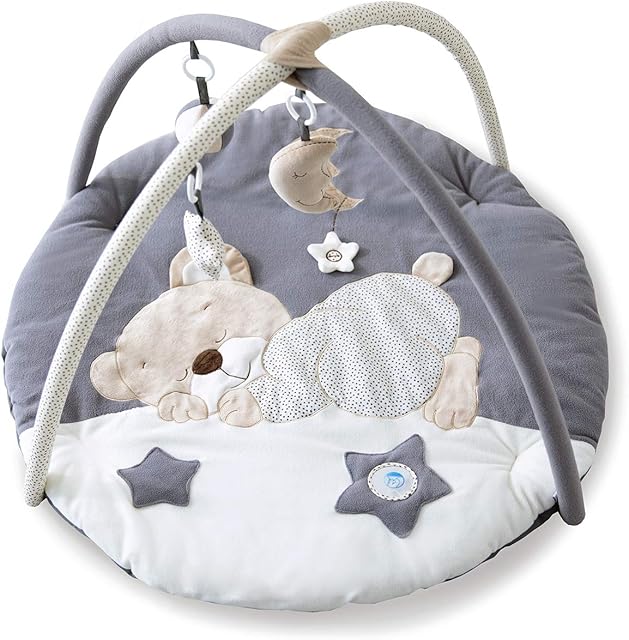 MiniDream Jumbo Baby Play Gym, Playmat for Baby with Detachable Toys, Rattle and Baby Safe Mirror, Baby Sensory Tool Padded with Soft Velvet for Infants and Newborn: Moon and Star Design