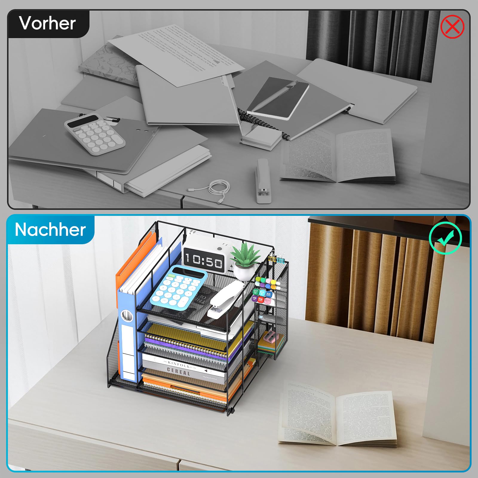 Schreibtisch Organizer und Zubehör, 5-stufiger Multifunktionaler Stiftehalter mit Schublade und Ablagefächer, für Büro, Schule, Zuhause