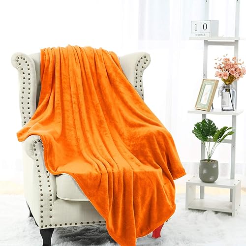 Miniatura 2 de PiccoCasa Manta de cama de forro polar, tamaño matrimonial, color naranja, de 13.32 ozm, suave y ligera, manta de franela de microfibra gruesa para