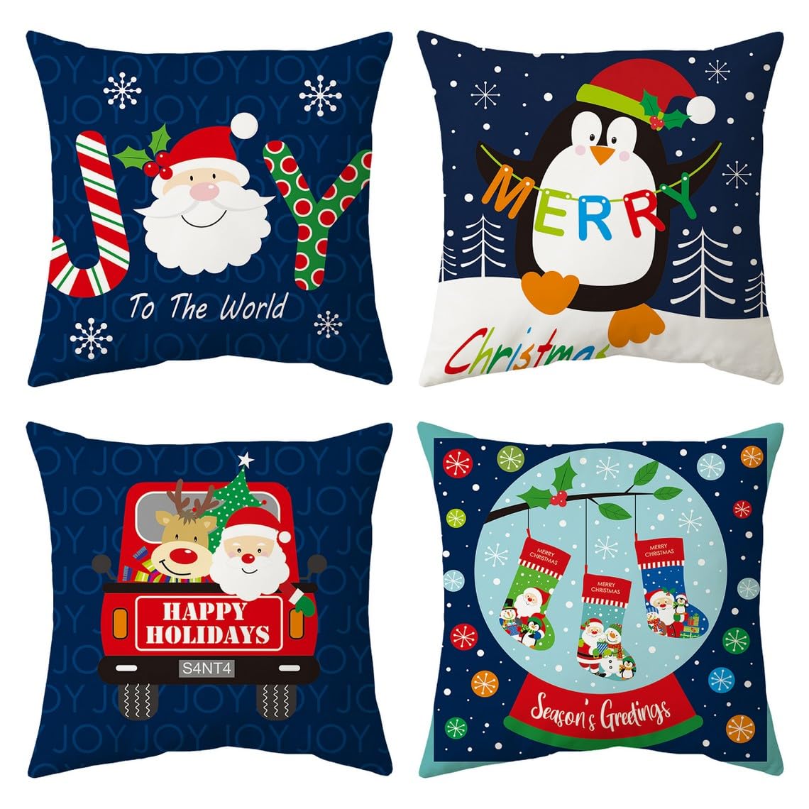 Chenlane Silk Pillow Covered Cushion Covers Pillows Christmas, With Zipper Standard Size Queen Sofa Decorative 45x45 cm, 4Pcs