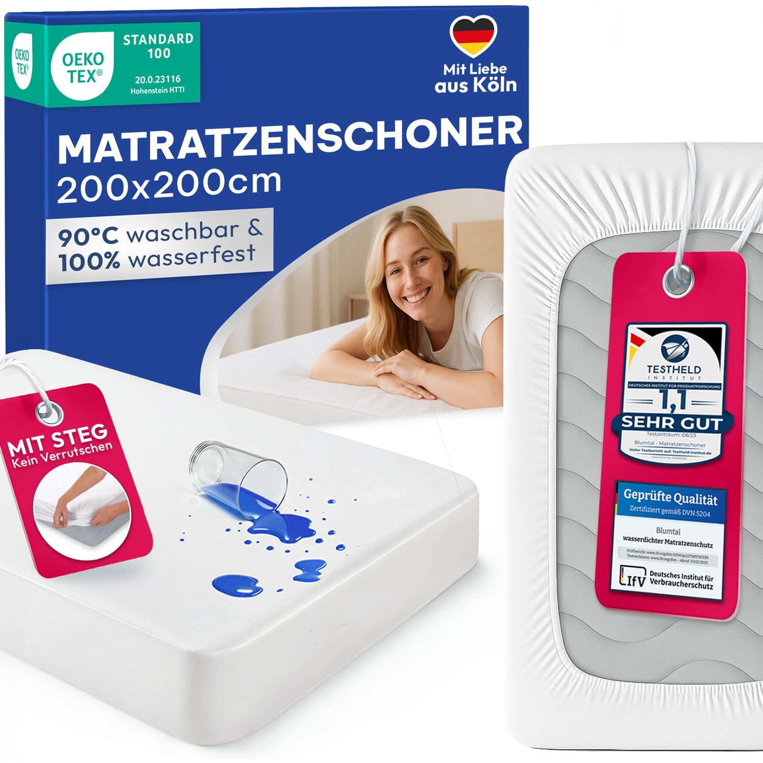 Blumtal® Matratzenschoner 200x200cm - Matratzenschutz 200x200 cm wasserdicht - Oeko-TEX zertifizierter Matratzenschoner 200x200 wasserdicht - knisterfreier Schutz Matratze - Bettschoner 200x200 cm