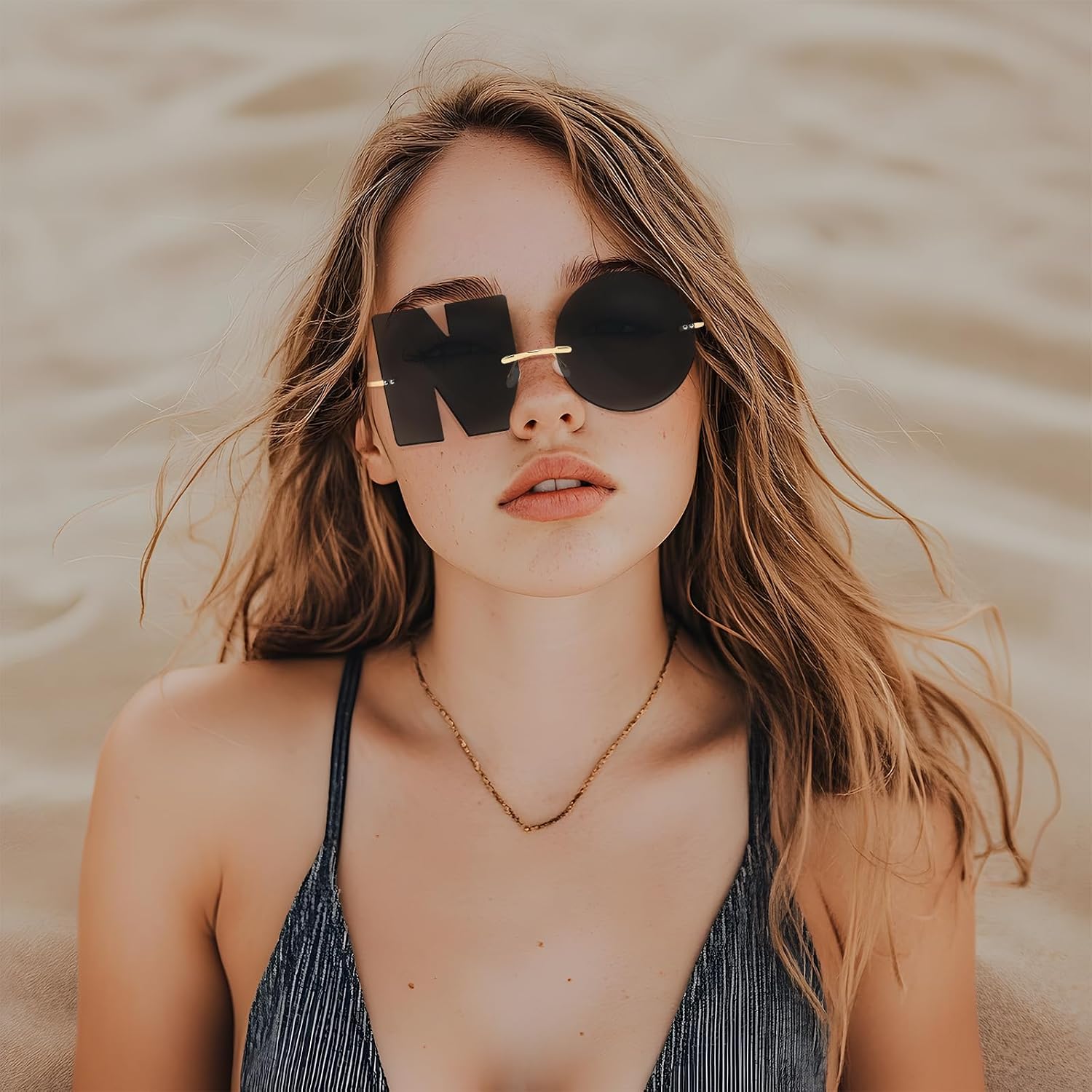 Sunglasses for Women and Men, No Design Trendy Rimless Black Meta Glasses, Fashion Retro 90s