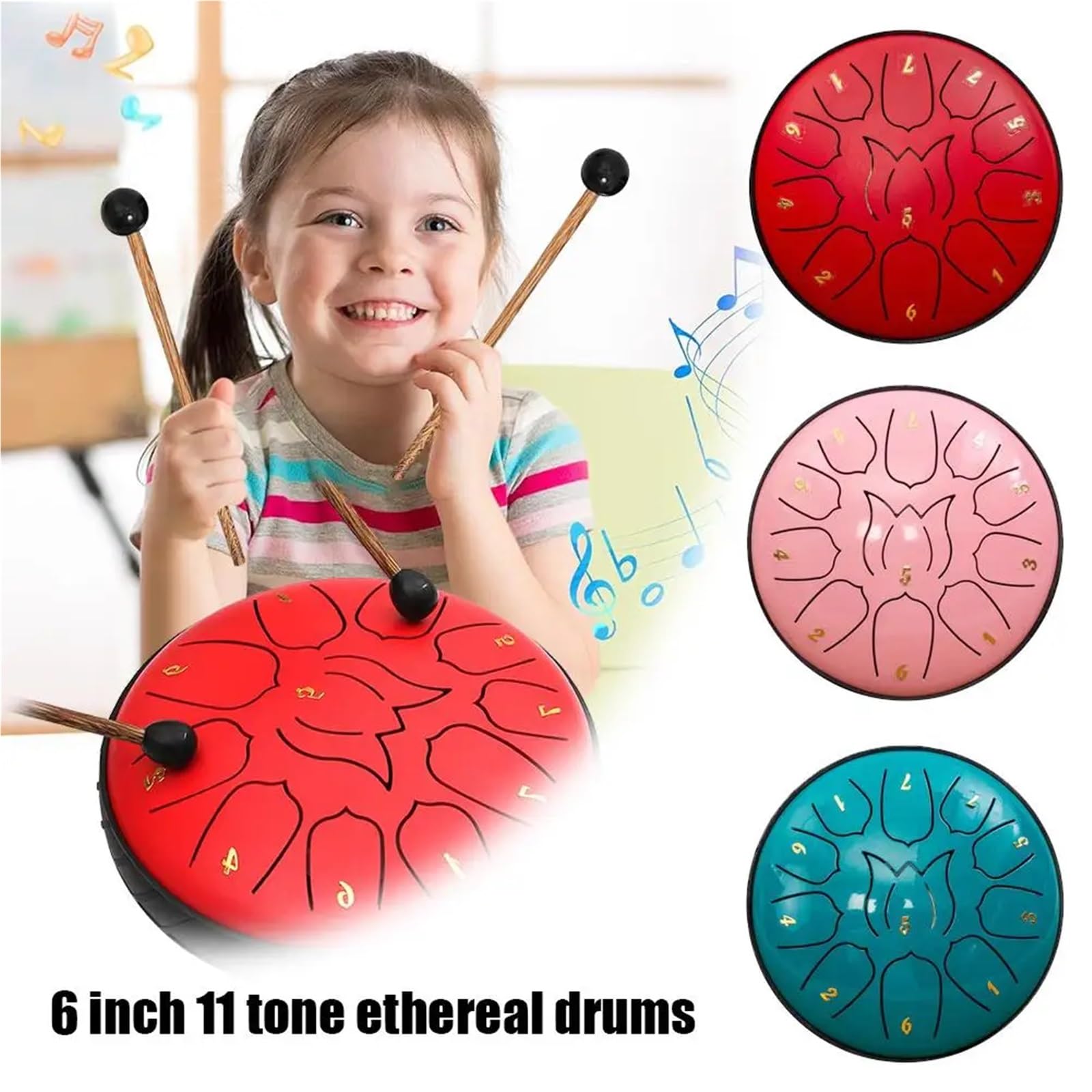 Rain Drum Tambour à Langue en Acier de 6 Pouces et 11 Tons for extérieur, Tambour à Main avec Sac de Rangement, Yoga, méditation(Color 9)