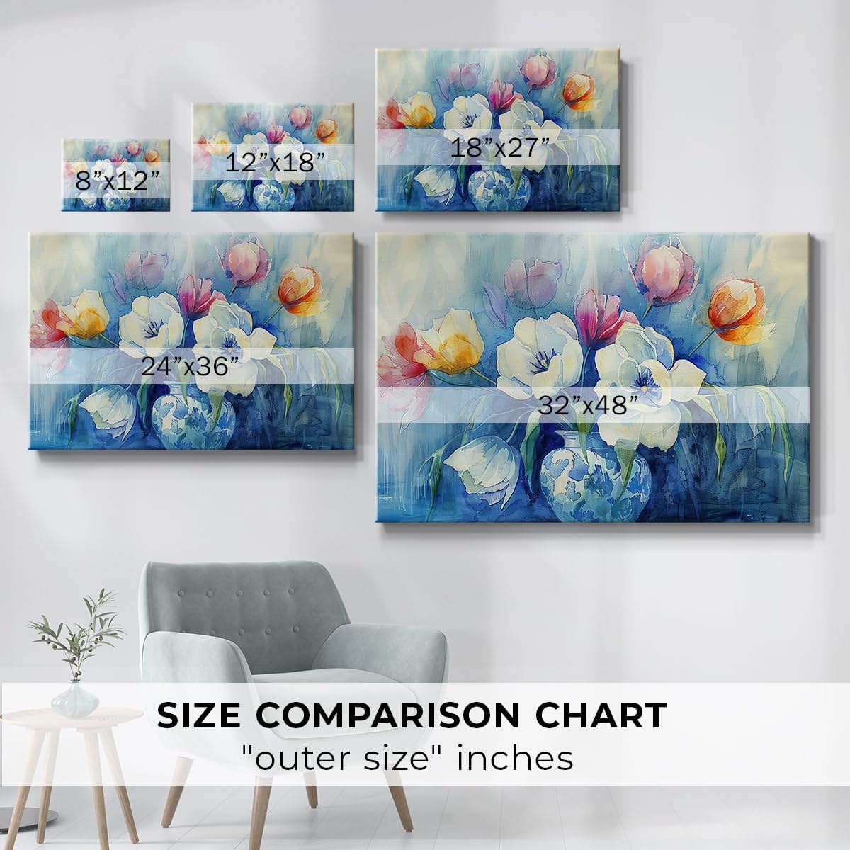 Renditions Gallery Artwork for Home Decorations Beautiful Flowers Ceramic Vase Floral Canvas Wall Hangings for Office Bedroom Kitchen - 12"x18" LT569