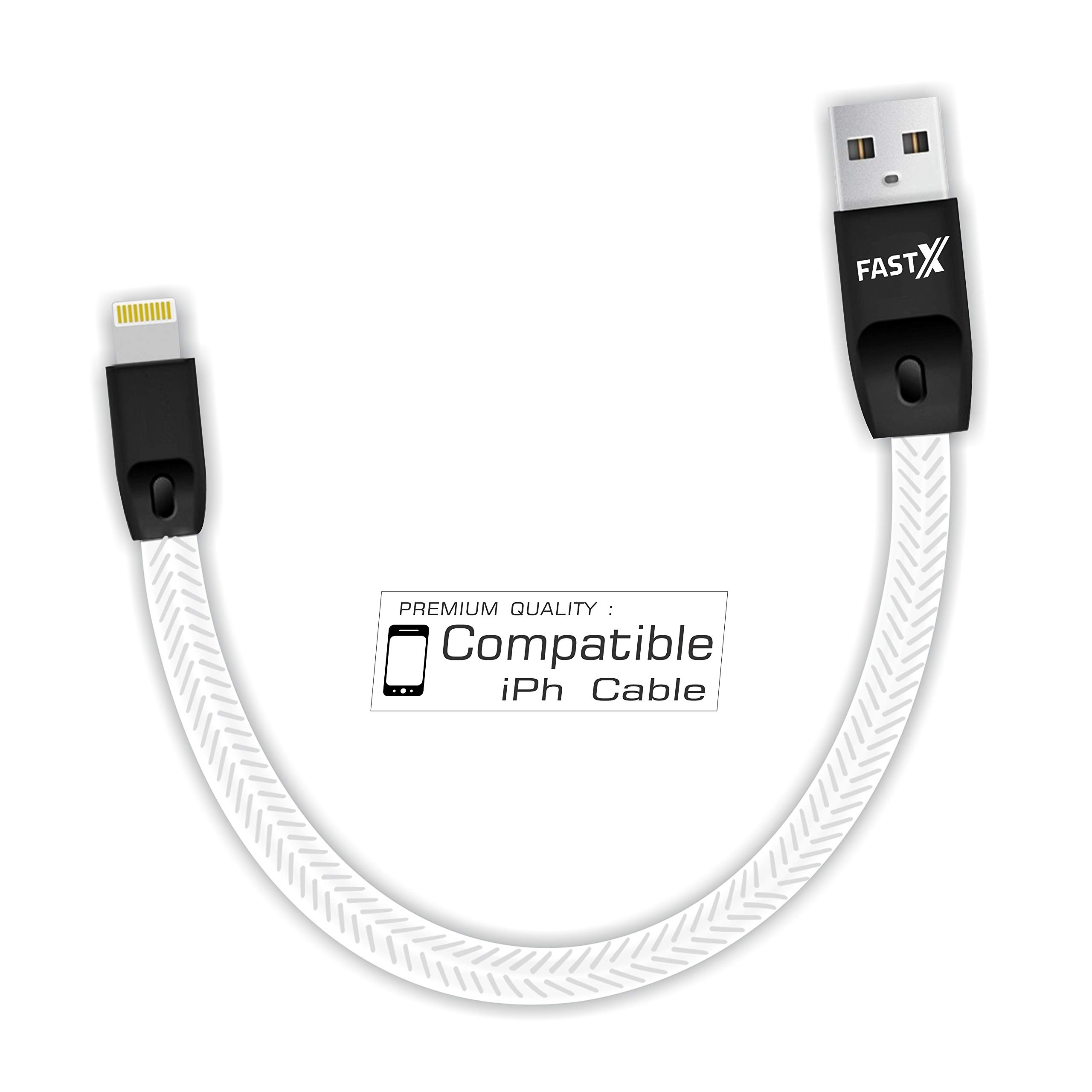 FASTXFASTX USB Compatible Power Bank Charging USB Data Cable for iPhone 5,  5S, 6, 6S and 6S Plus 7, Plus, 8, Plus, X, XS and XR (White, 25 cm)