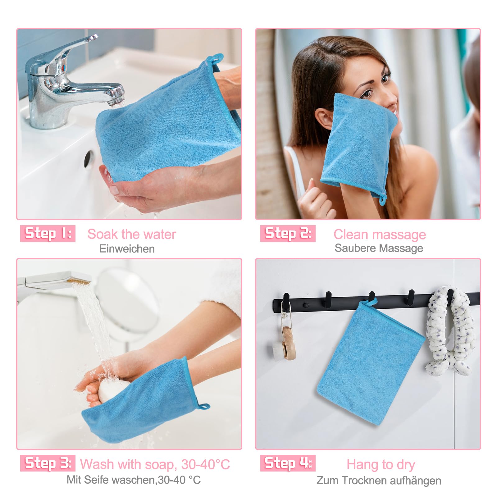 PHOGARY 10 Toallas Faciales para Baño, Guantes de Baño de 15 x 20 cm, Microfibra Premium, Superabsorbentes, Ligera, Secado rápido