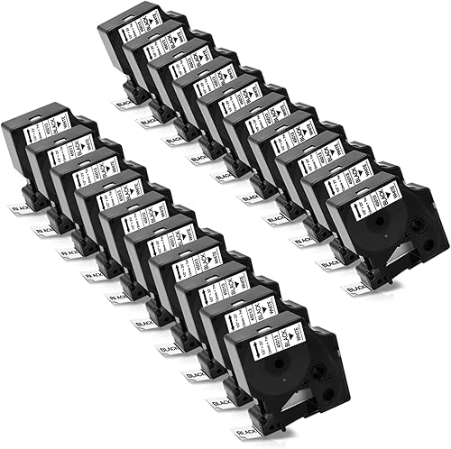 Paquete de 20 etiquetas 45013 compatibles con etiquetas D1 A45013 S0720530 D1 cinta de etiquetas de 0.472 in negro sobre blanco para Labelmanager