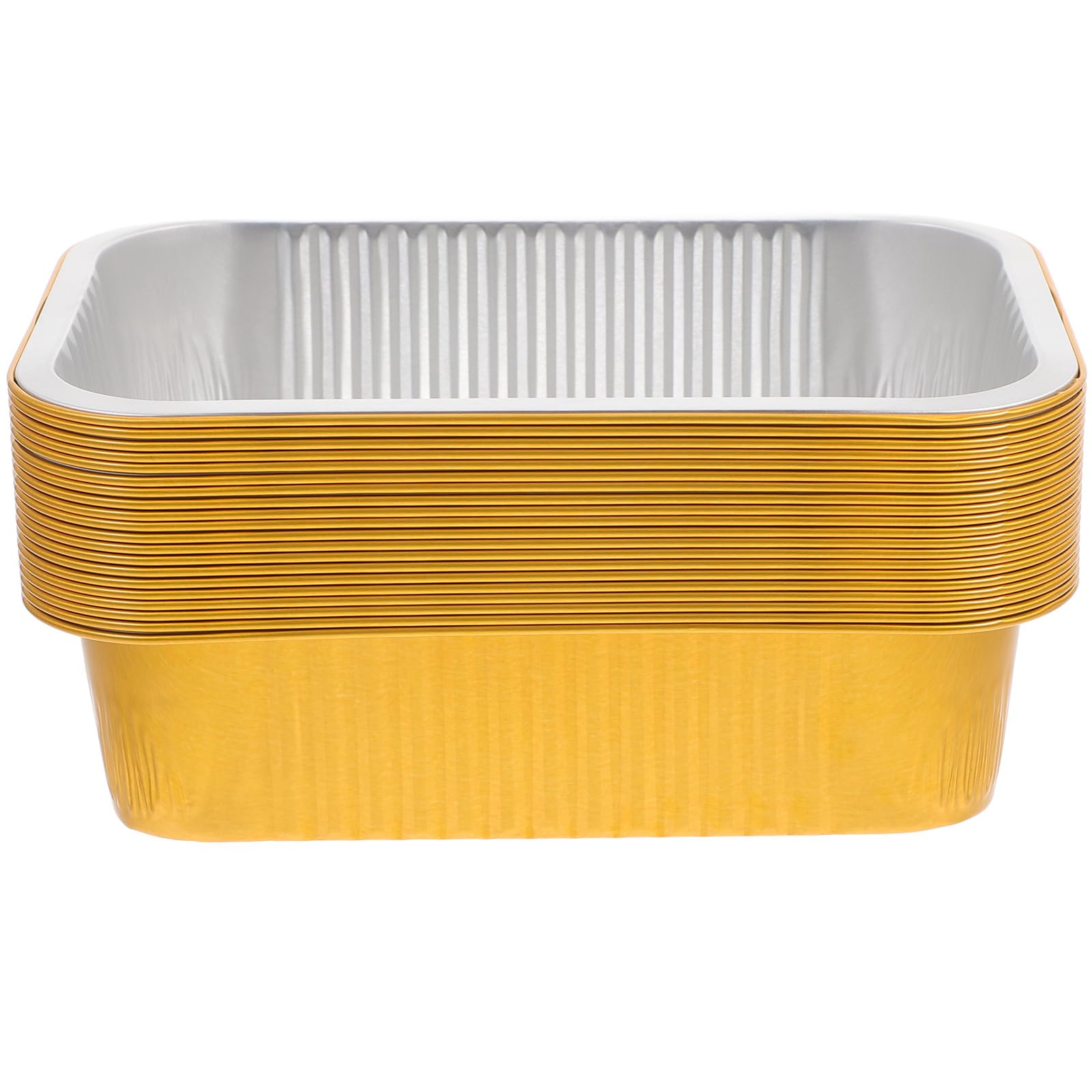 20 Bandejas de Aluminio Desechables Cuadradas 750 Ml sin Tapa Resistentes al Calor para Horno Tostador y Vapor Ideales para Cocinar y Servir Alimentos Color Dorado Paquete de