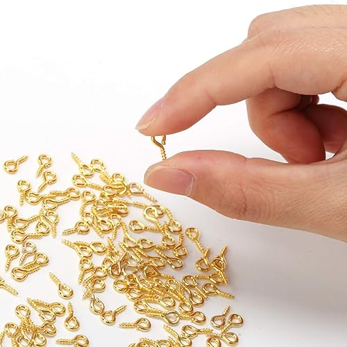 Miniatura 6 de Coolrunner - 600 unidades (plata y oro) de pequeños tornillos de ojales, 0.394 in x 0.177 in ganchos de ojales, ojales roscados de plata cierres