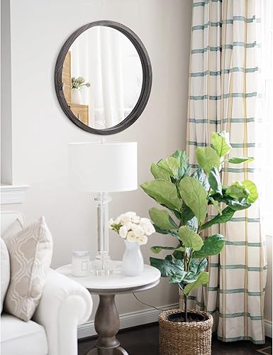 Miniatura 5 de Espejo circular de pared redondo para baño, espejo de decoración circular para pared, marco de madera, espejo de maquillaje para casa de campo, sala