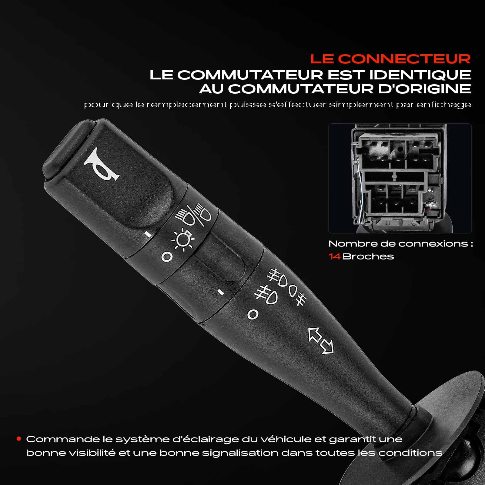 Frankberg 1x Interrupteur de Colonne de Direction Compatible avec Berlingo/Berlingo First MPV GFK GJK MF 1.1L-2.0L 1996-2011 Jumpy U6U Bus 1.6L-2.0L 1995-2006 Remplacer# 96236416ZL