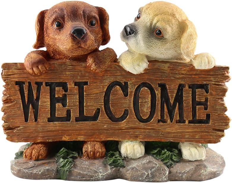 oamore Dog Welcome Statue Welcome Garden Statue Puppy Dog Decor for Outdoor Garden Yard