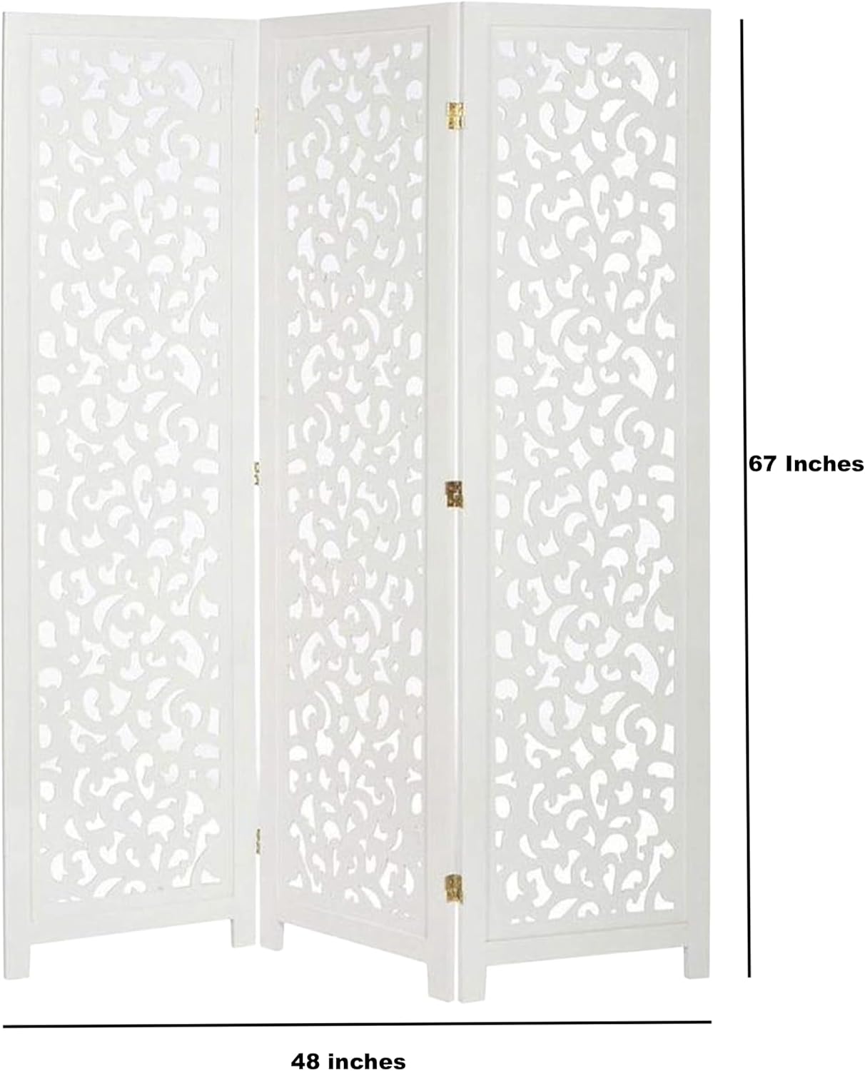3 Panel Solid Wood Screen Room Divider, White Color with Decorative Cutouts, by Legacy Decor