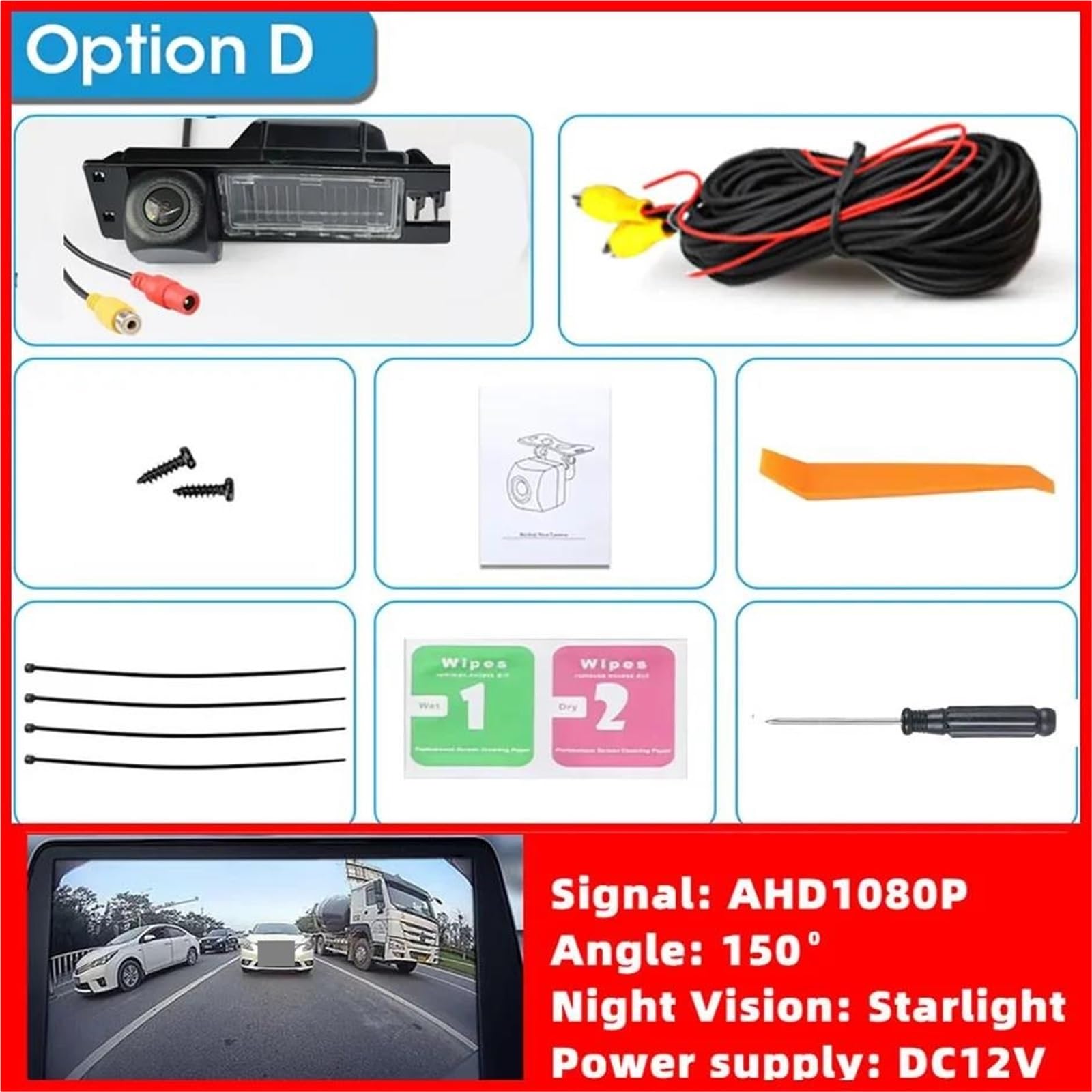 Cámara Marcha Atrás Coche Cámara Visión Trasera HD Luz Matrícula Inversa AHD O CVBS para Alfa para Romeo 147 Bz/DS 2000(AHD-720P)