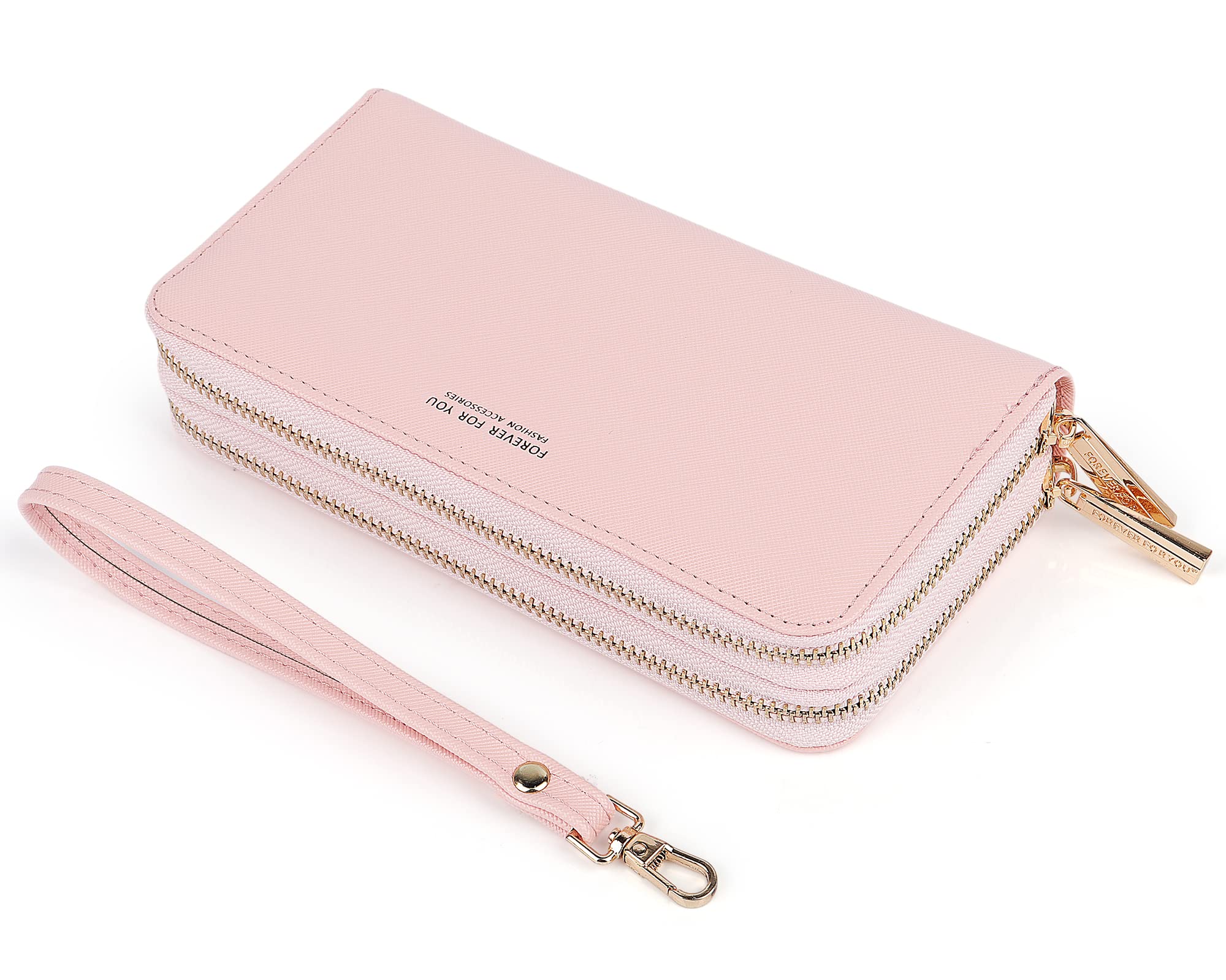 Katech Portafoglio Donna, Grande Capacità Portamonete in Pelle PU con Doppia Cerniera e Cinturino da Polso Staccabile, Portamonete Donna per Donna Ragazza Signore (Rosa)