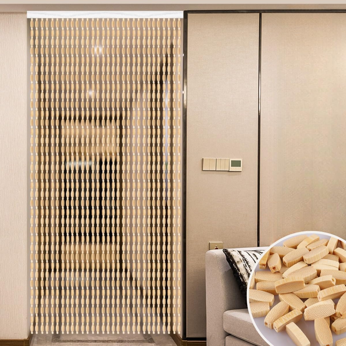 Générique Rideau De Perles en Bois De Bambou pour Portes 70x180cm 80x190cm 90x200cm 100x200cm 120x210cm Séparation De Pièce Suspendue, Rideau De Porte Décoratif(Log,80x190(cm))
