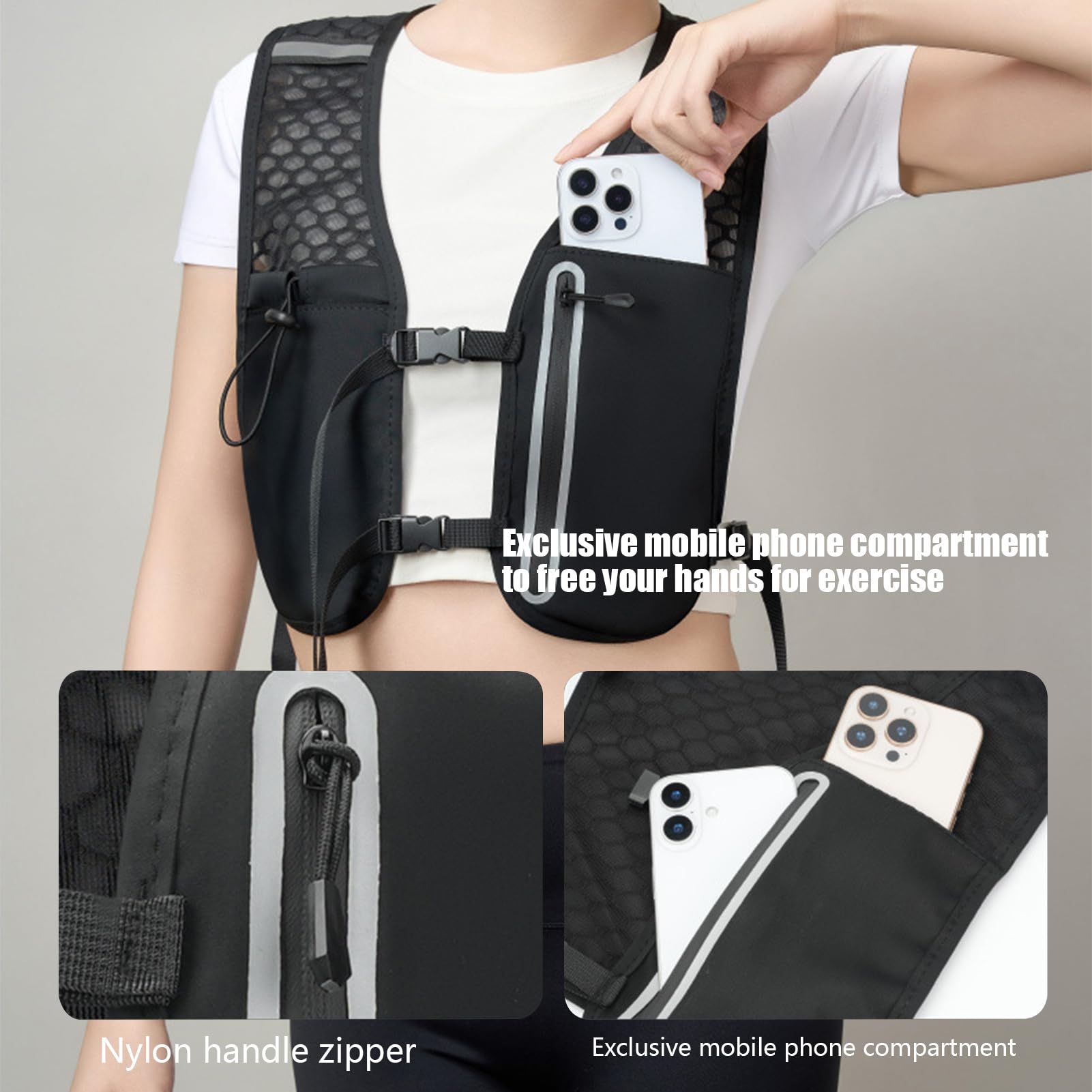Adjustable Running Hydration Vest for Women, Lightweight Chest Pack with Water Bladder, Non-Slip Phone Pocket for Hiking, Cycling, Marathons