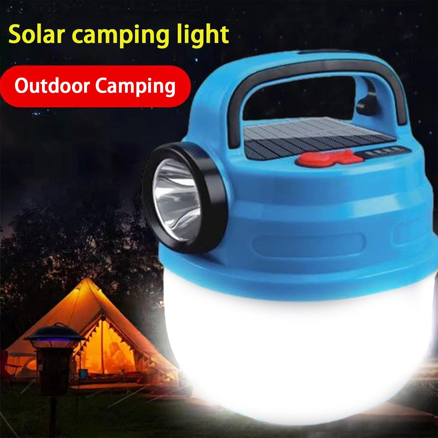 LED Camping Lantern, Rechargeable Solar Camping Lights with 6 Light Modes, 2024 New 1200mAh Flashlight Power Bank, Waterproof Tent Light, Camping Accessories for Outdoor Power Outage Emergency
