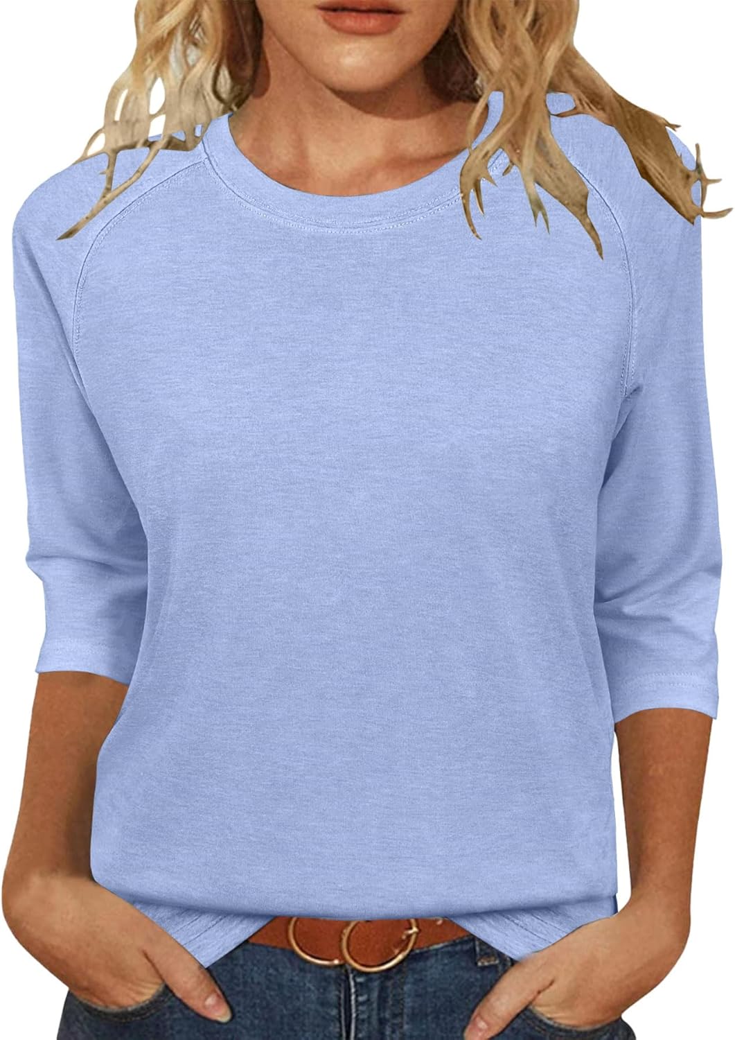 JomeDesign Womens Tops Casual 3/4 Sleeve Crew Neck Shirts Loose Fit Tunic Blouses Summer Tees