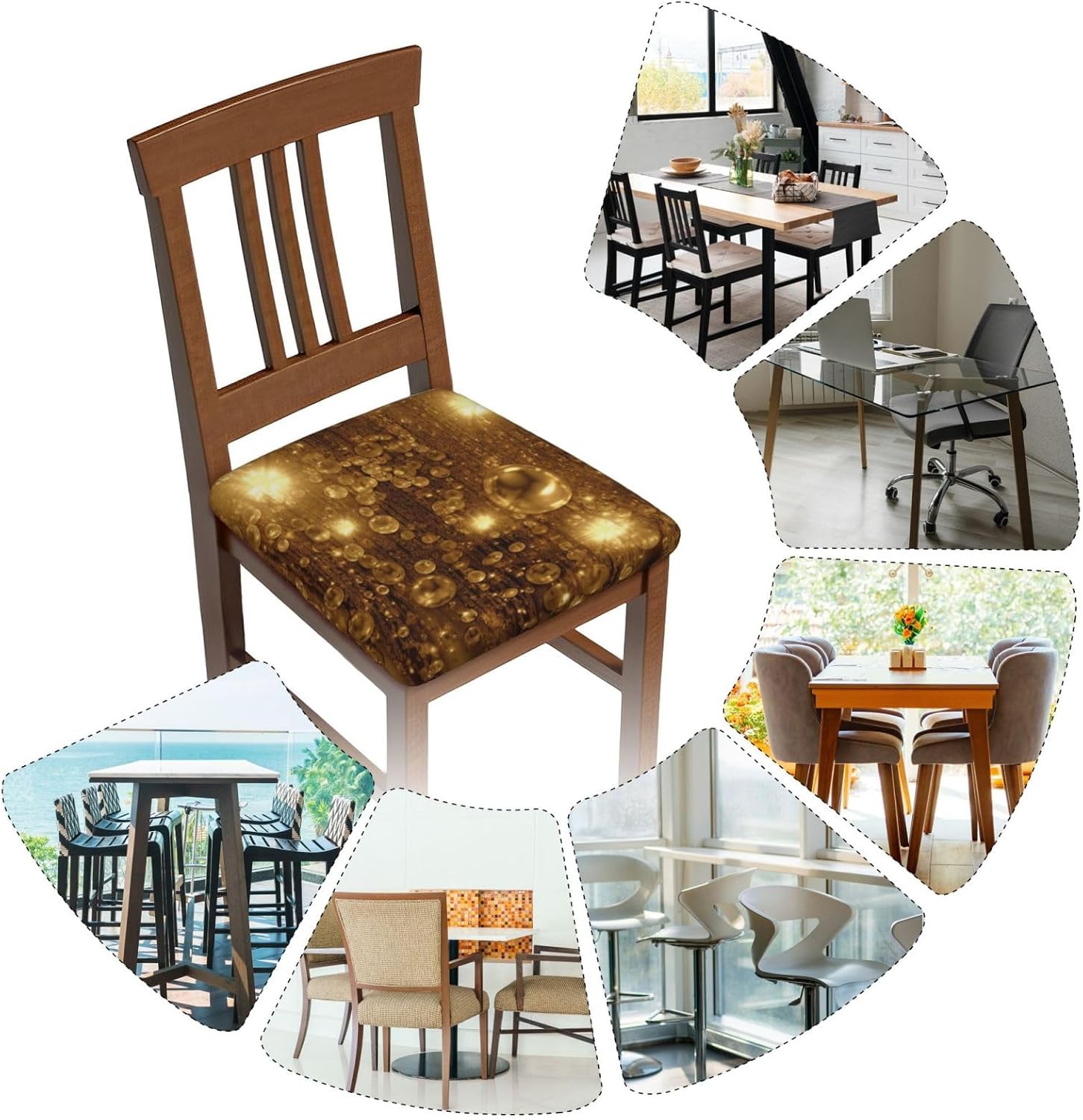 Gold Bling Print Square Cushion Covers 6 Pcs Set Elastic Non-Slip Seat Cushion Slipcovers Pet Furniture Protectors for Chair, Sofa