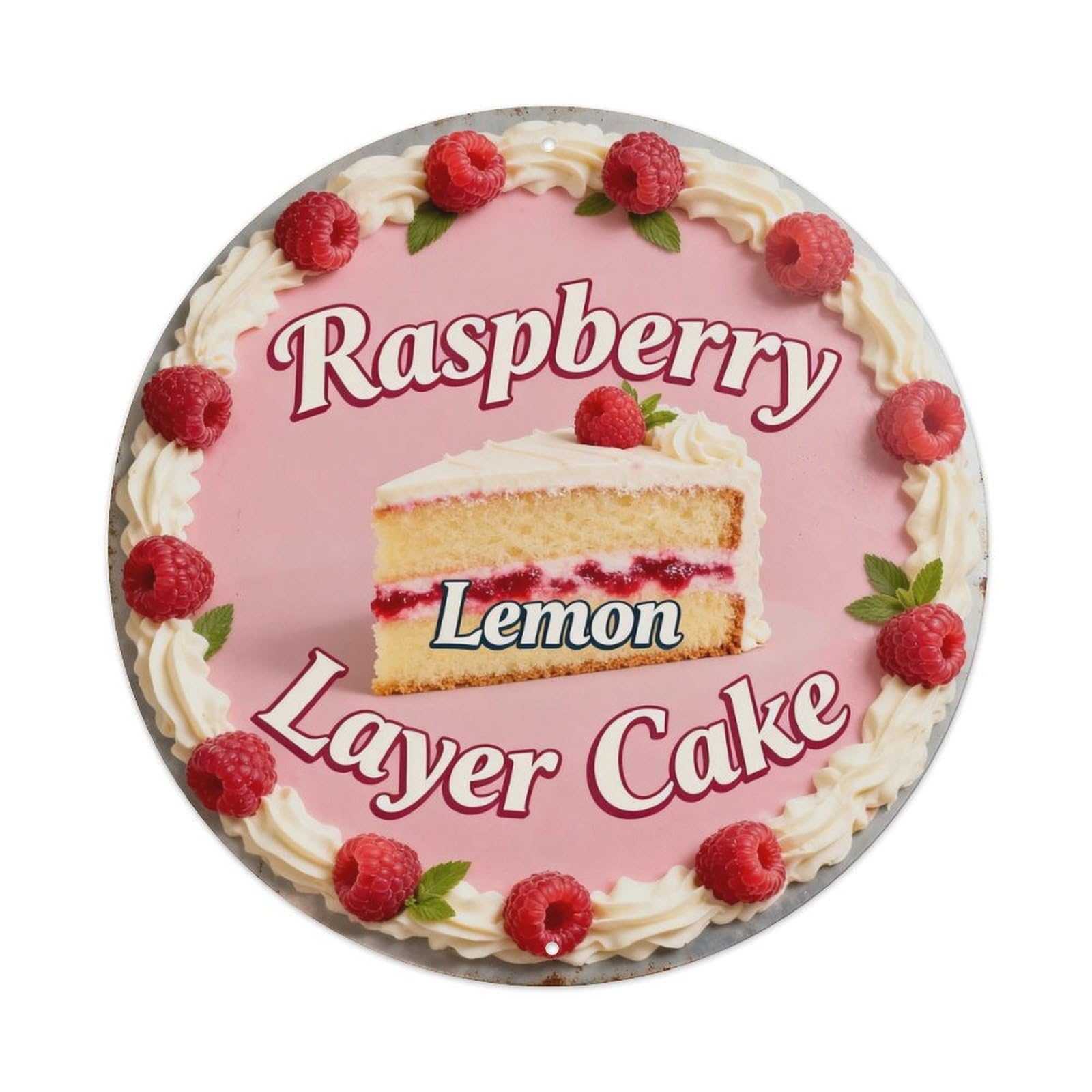 Raspberry Lemon Layer Cake Metal Tin Sign Plaque