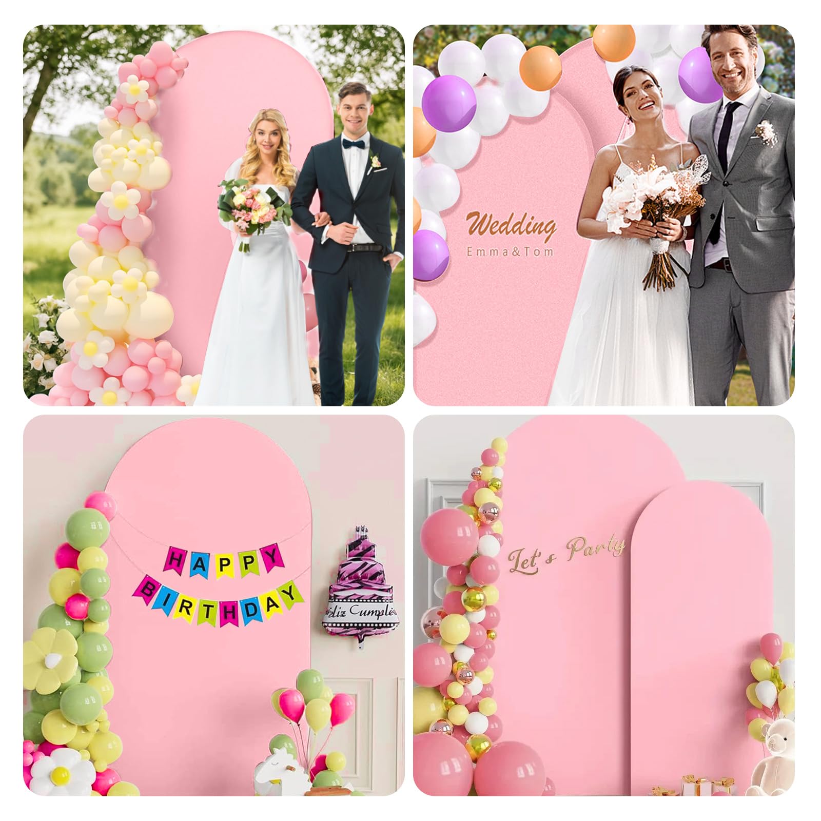 Arche Mariage Toile de Fond, 120 x 220CM Housse Arche Mariage Anniversaire, Double Face Couverture pour Arche Ronde pour Mariages, Fête, Cérémonie, Banquet Décoration (Rose)