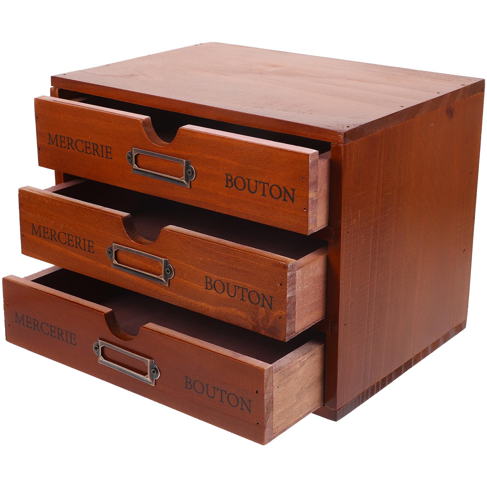 Boîte de rangement en bois marron d'excellence avec 3 tiroirs compacts