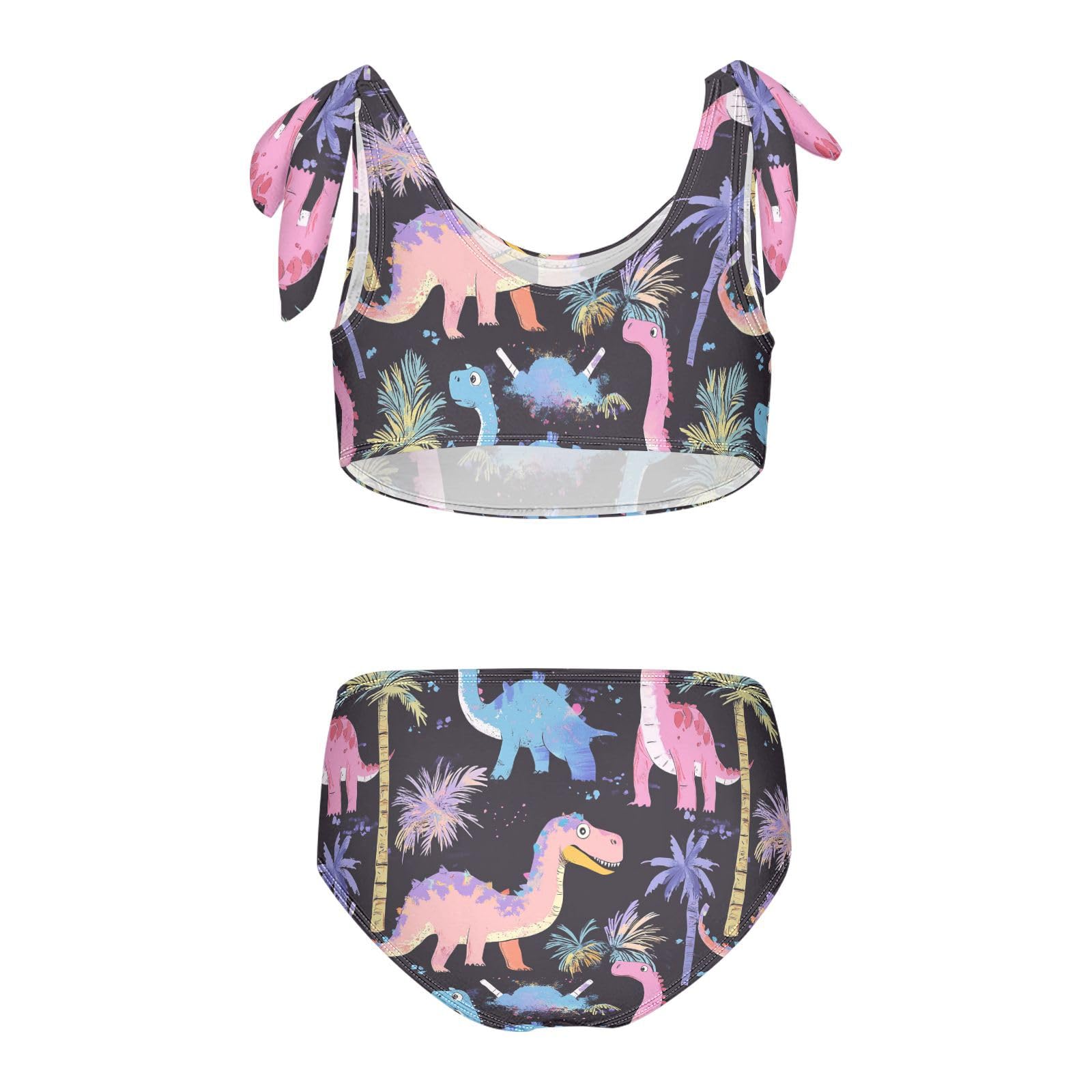 Wusikd Colorful Dinosaurs Girls Swimsuits Two Piece Palm Trees Swimwear Bikini Set for for Girls Size 3T