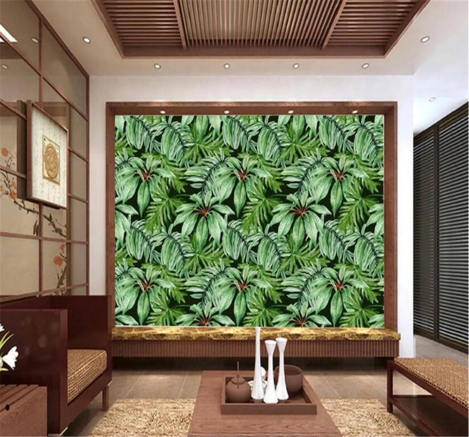 Tzxztt Minimalist Fresh Plants Green Banana Leaves Modern 3D Wallpaper Premium Textured Silk Neutral Tones Material Ideal for Living Room Bedroom-200cm×140cm