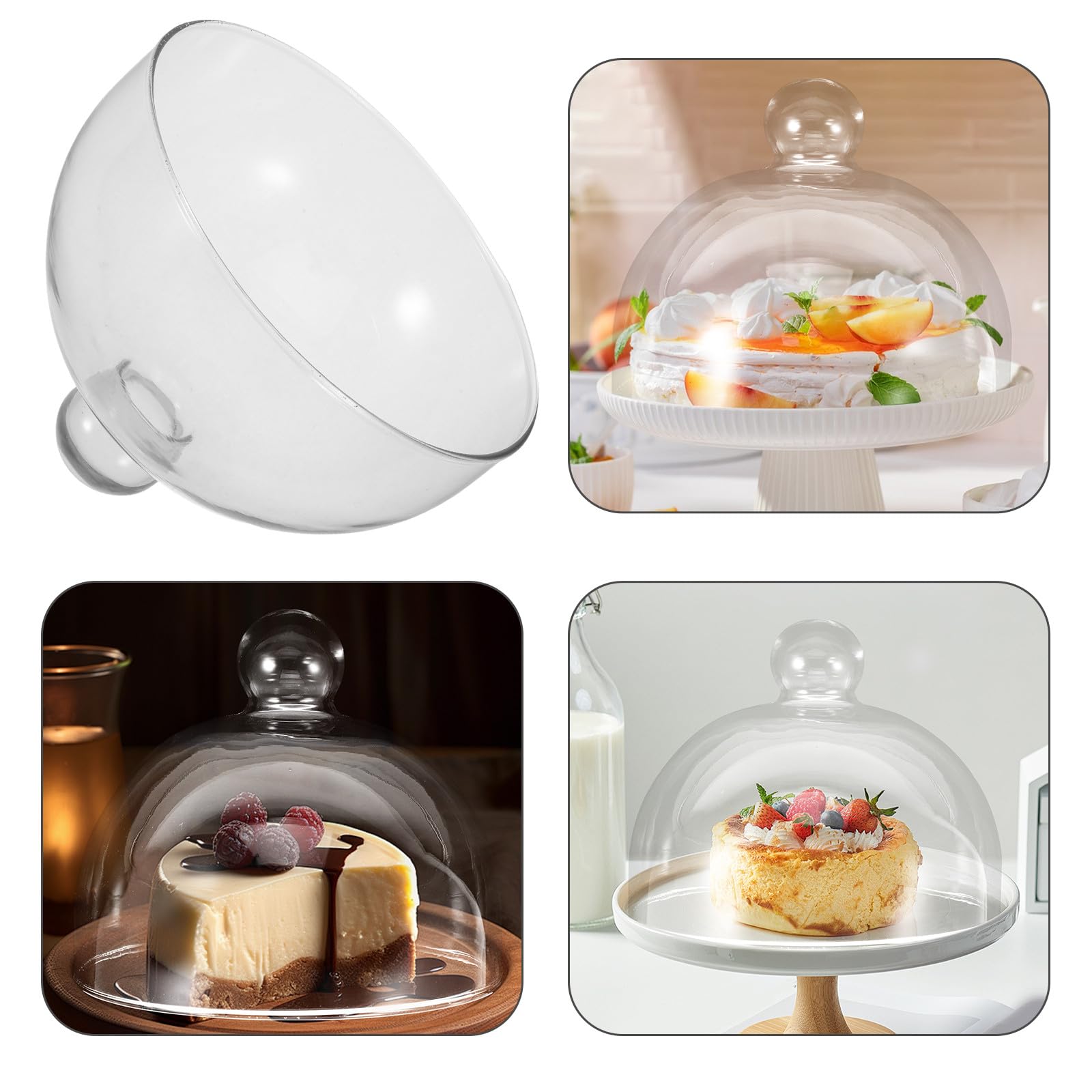 Coperchio in Vetro Trasparente per Piatto Dolci Cupola, Protezione Alimenti e Design Semplice per Casa e Pasticceria