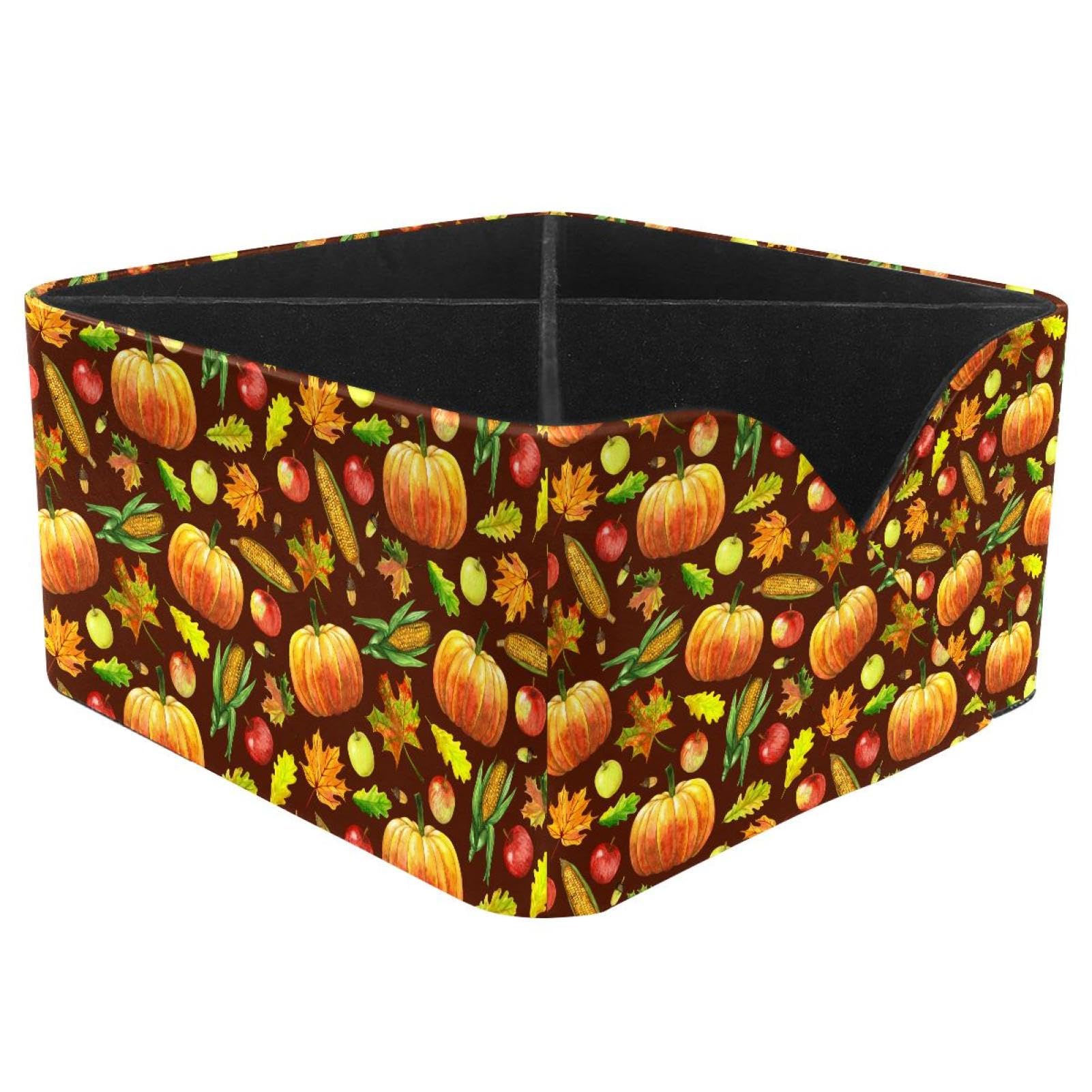 KengjuTesu Corn Pumpkin Pattern Desktop Organizer Pen Holder, Rectangular Pencil Cup for Office, Study and Makeup Stations
