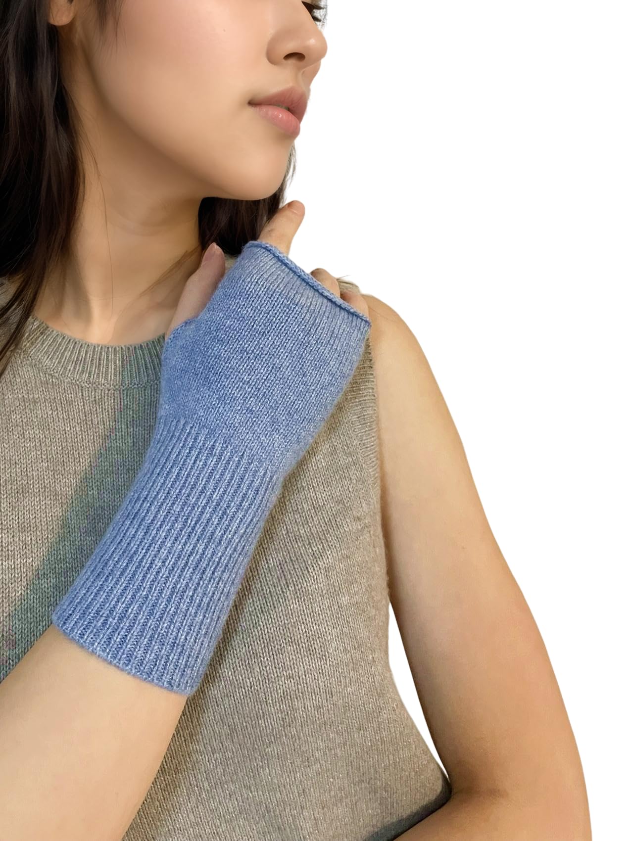 Kaschmir Pulswärmer Halb-handschuhe Fingerlose 2-fädige dick gestrickte