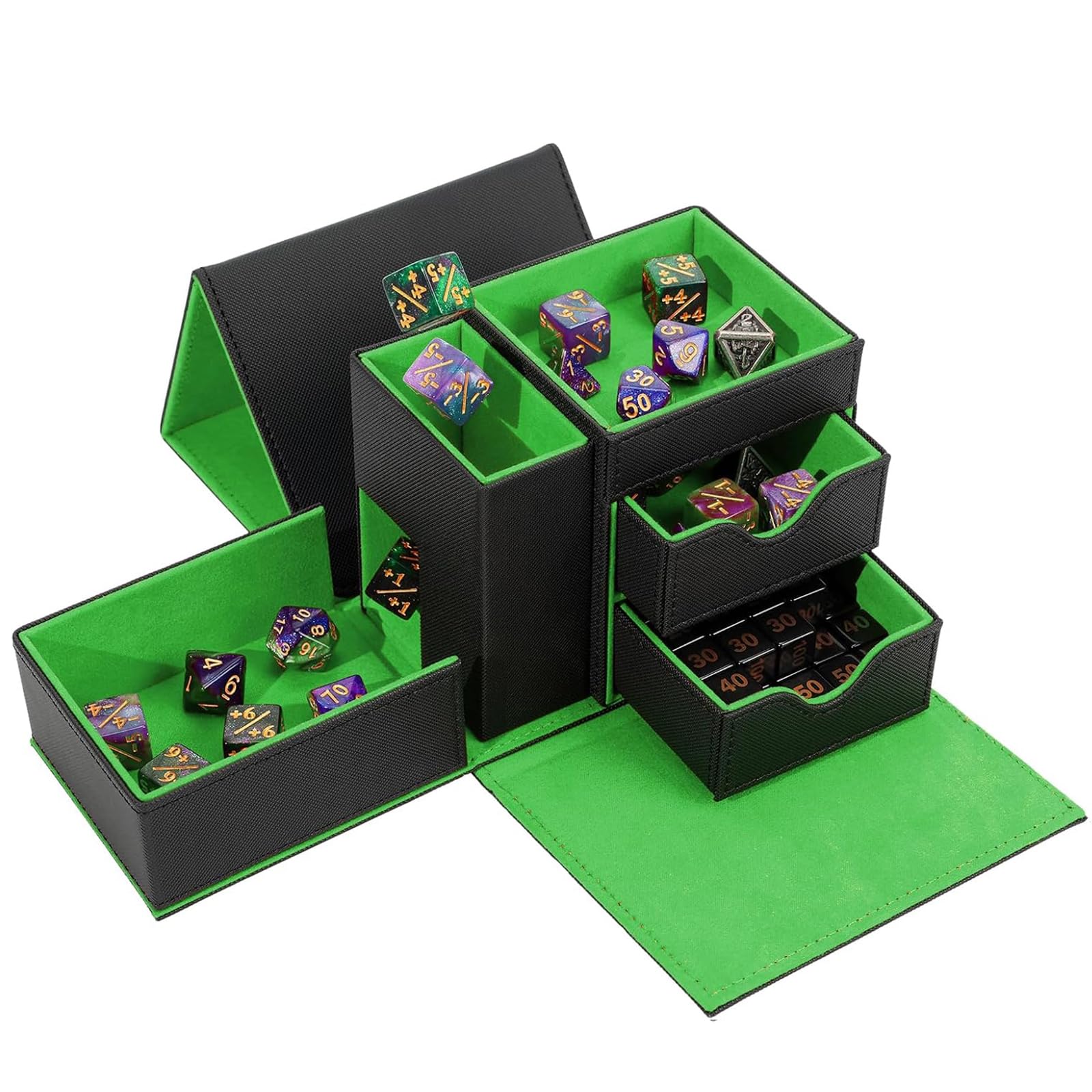 Dice Magnetic Tray PU Leather Dice Roller Tower 3 in 1 Folding Holder Case Mat for MTG RPG DND Dungeons and Dragons DND Tabletop Board Table Games Gift