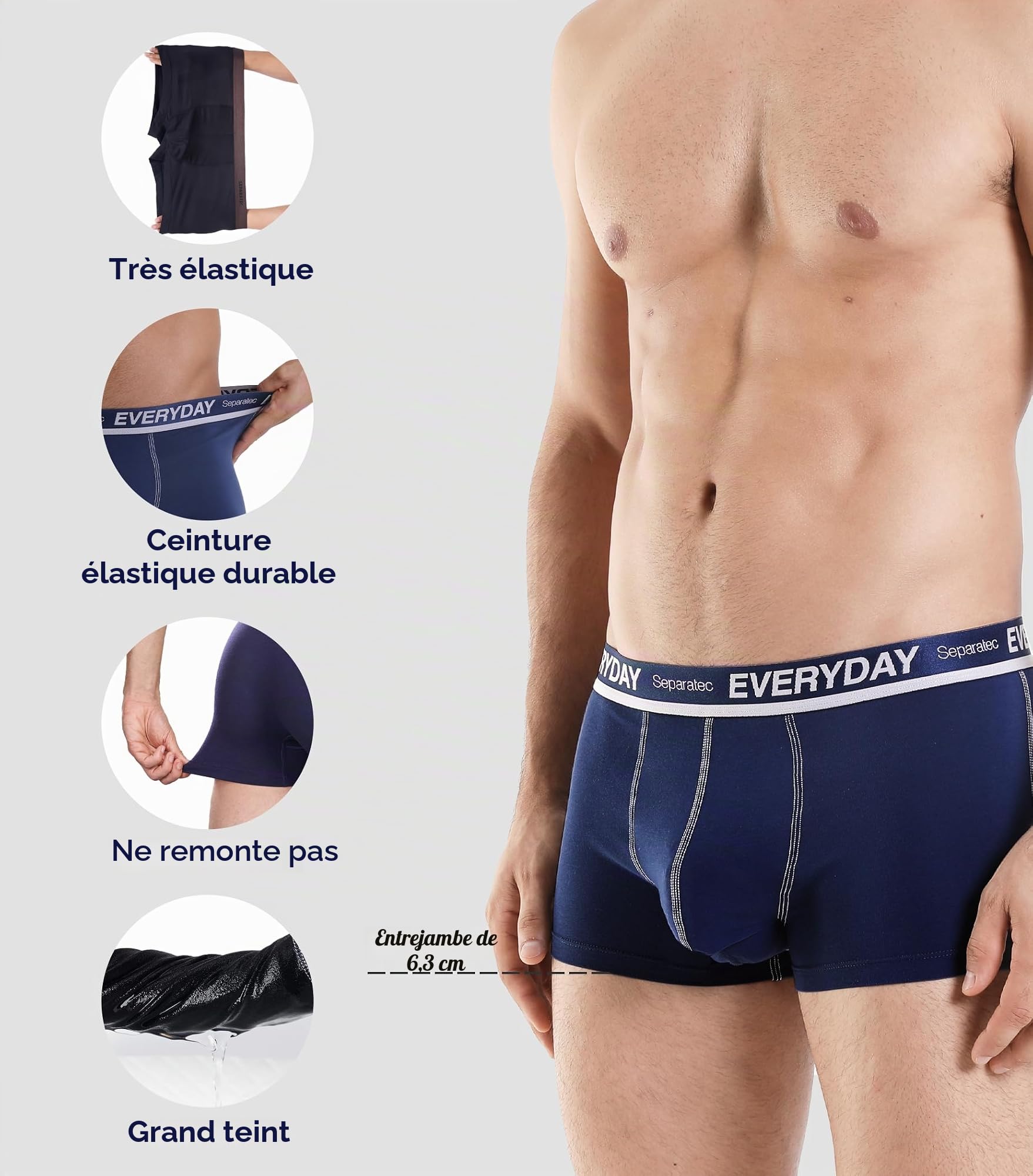 Separatec Boxer pour Hommes Coton Peigné Soutenant Double Poche Caleçons Poches Indépendantes Antimicrobienne Évacuation de l'humidité Respirant Slip Confort Homme Slips Multipack