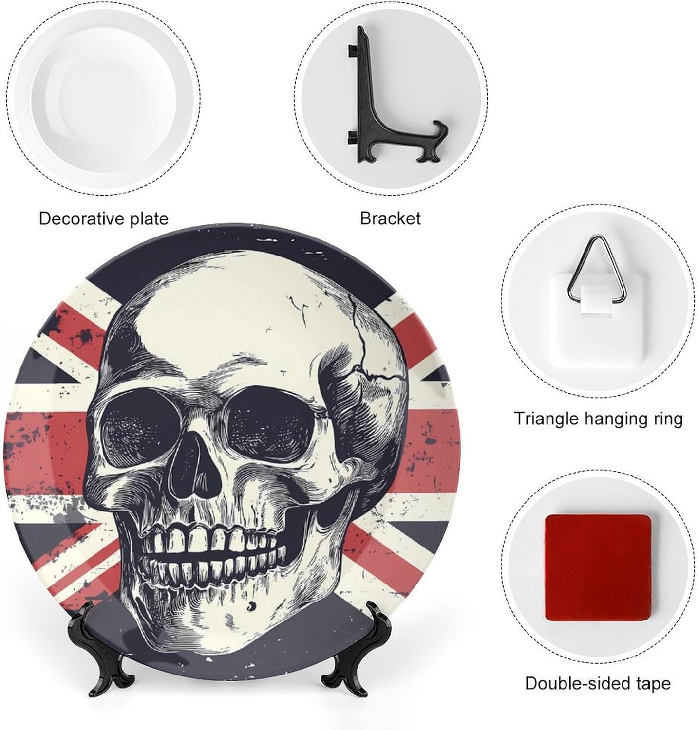 Skull with British Flag Bone China Decorative Porcelain Plates Dinnerware Ornaments