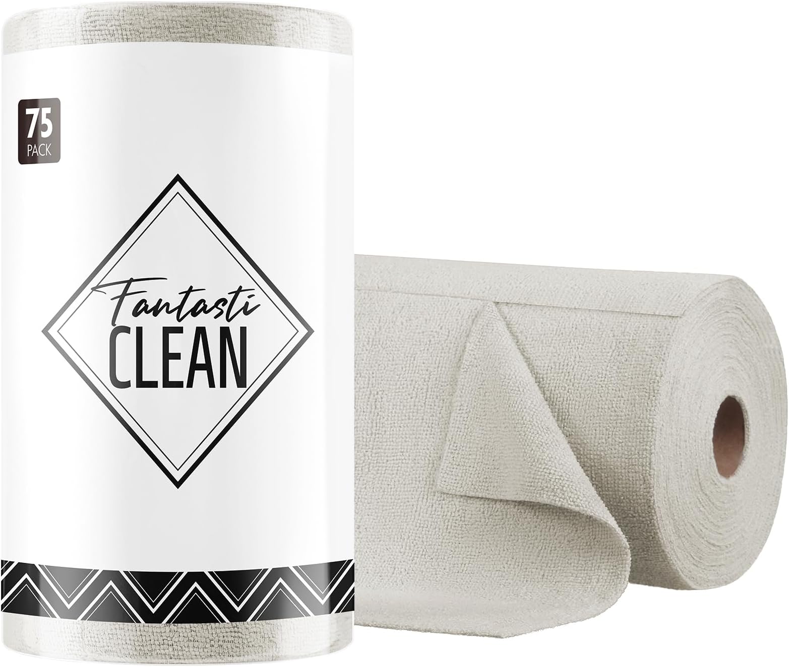 Fantasticlean Microfiber Cleaning Cloth Roll -75 Pack, Tear Away Microfiber Towels, 12" x 12", Reusable, Washable, Scratch Free, Ultra Absorbent Dishcloth for All-Around Cleaning Supplies (Cool Grey)