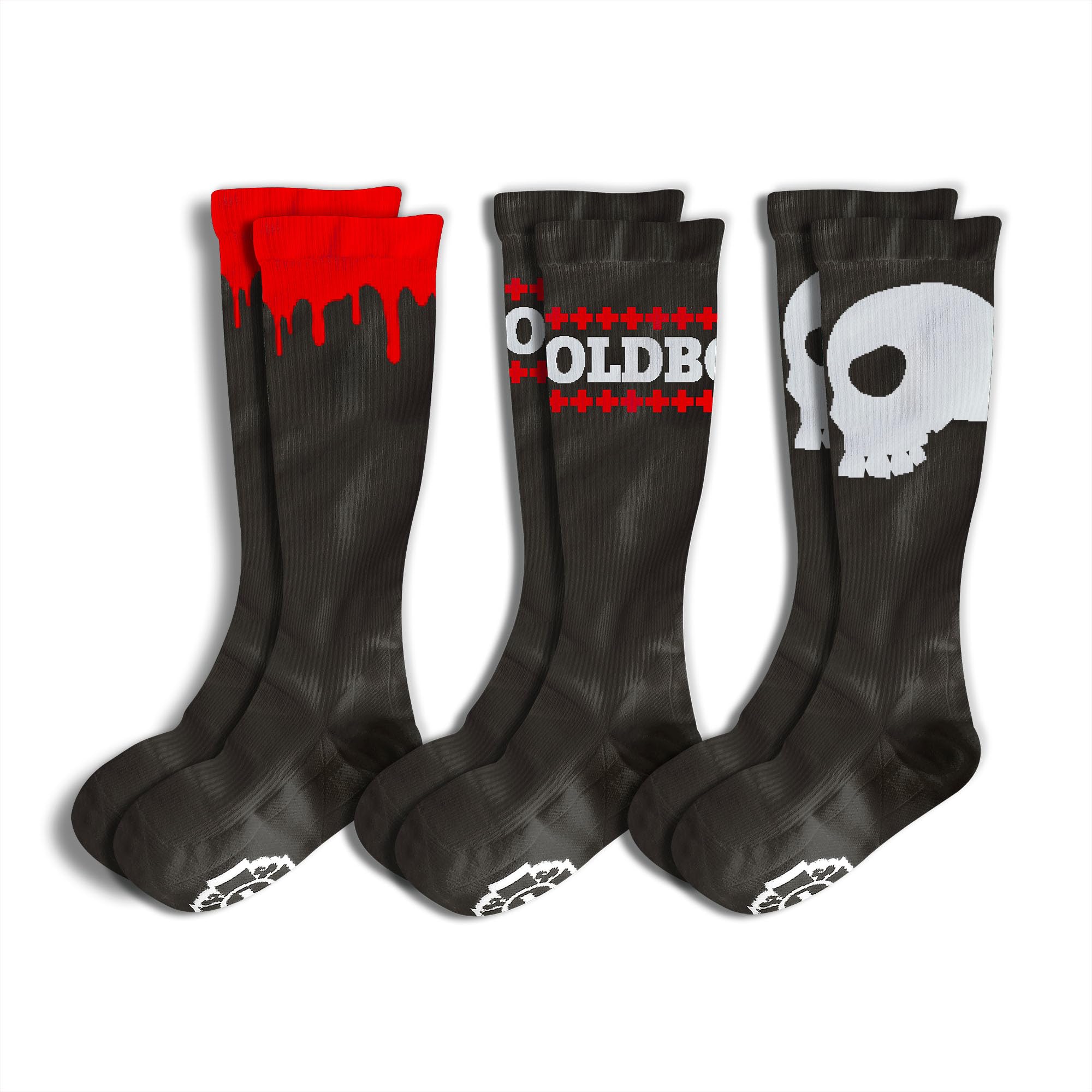 Old Bones Compression Socks: DRIP LETTERS SKULL | Compression Socks for Men, Compression Socks for Women | 15-20 mmHg (US, Alpha, XX-Large, Regular, Regular, Black (3-Pairs))