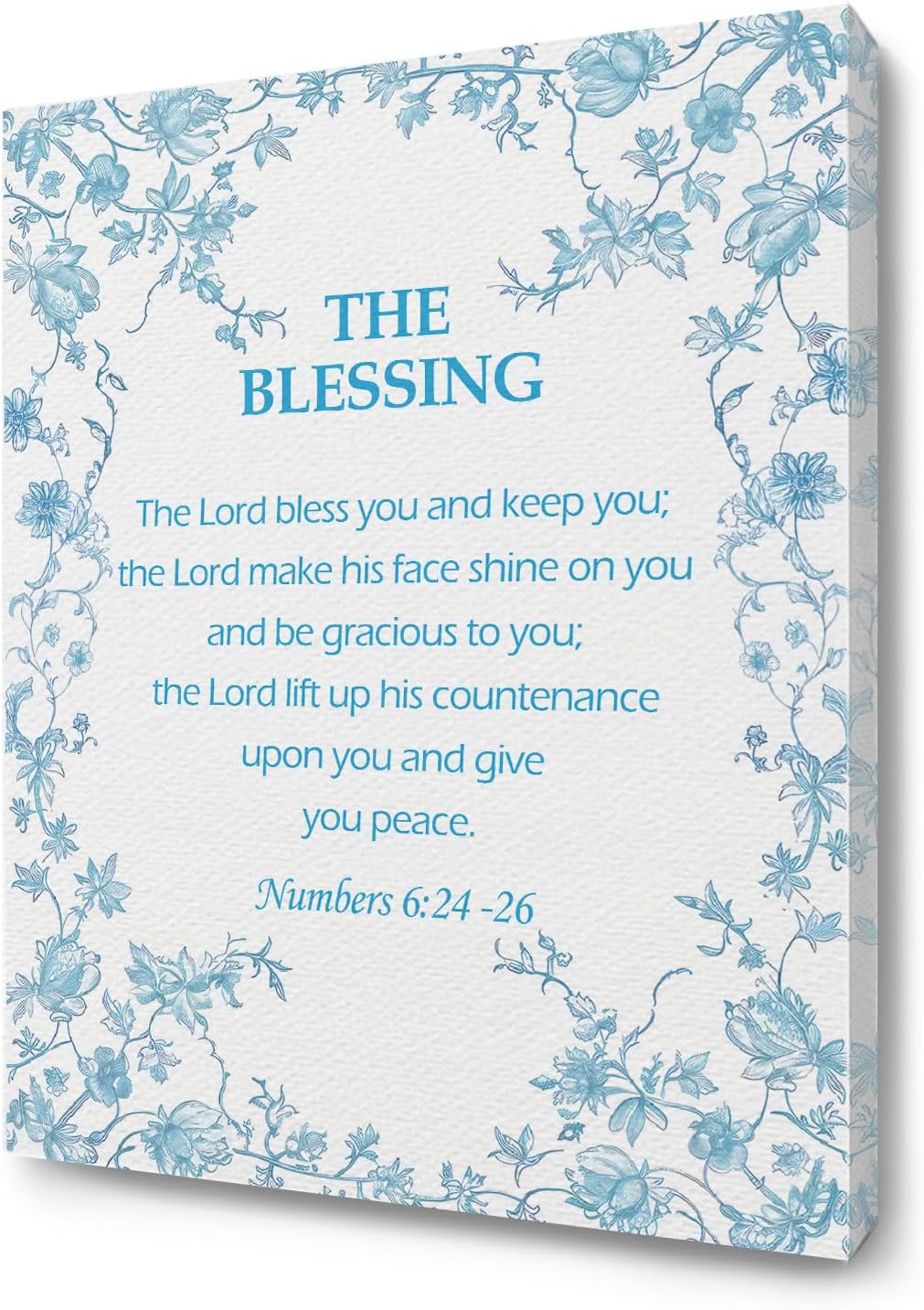 ChissNook Blue Floral Christian the Blessing Canvas Wall Art Framed, Numbers 6:24–26 Bible Verse Religious Poster Prints Wall Decor for Bedroom Living Room Home Office Church, 11x14 Inch