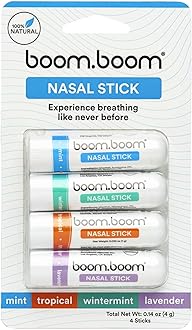 BoomBoom Nasal Stick | Vapor Flow Technology | Cool Refreshing Sensation | Natural Mood Boost | Simple Ingredients | Essential Oils + Menthol Inhaler (Mint, Wintermint, Tropical, Lavender)