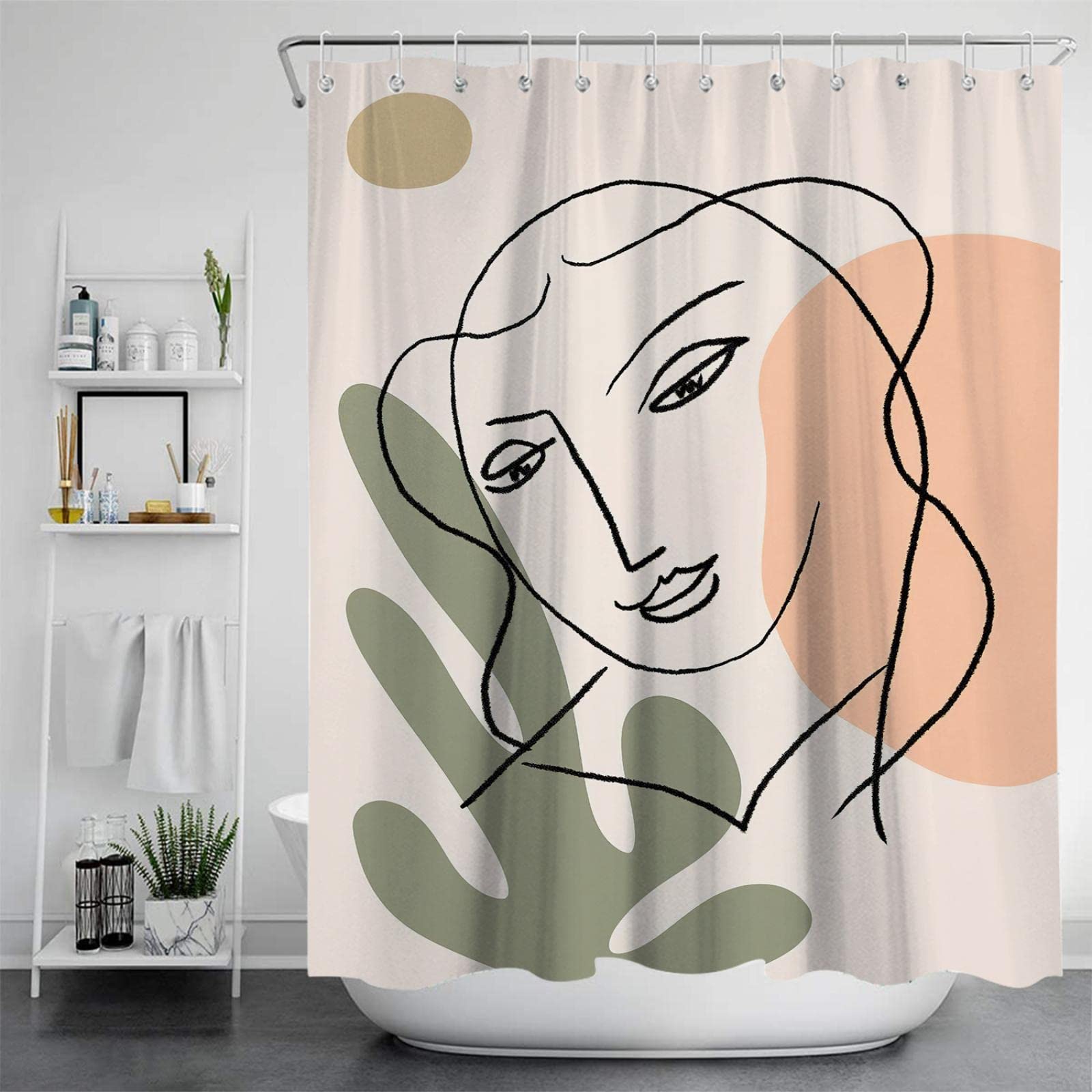 Rideau de douche feuilles plantes nordiques en polyester imperméable noir 125x200cm