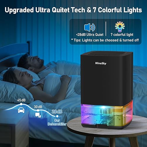 Miniatura 3 de NineSky Deshumidificador para el hogar, tanque de agua de 35 onzas (300 pies cuadrados), pequeños deshumidificadores para baño, dormitorio, sótano