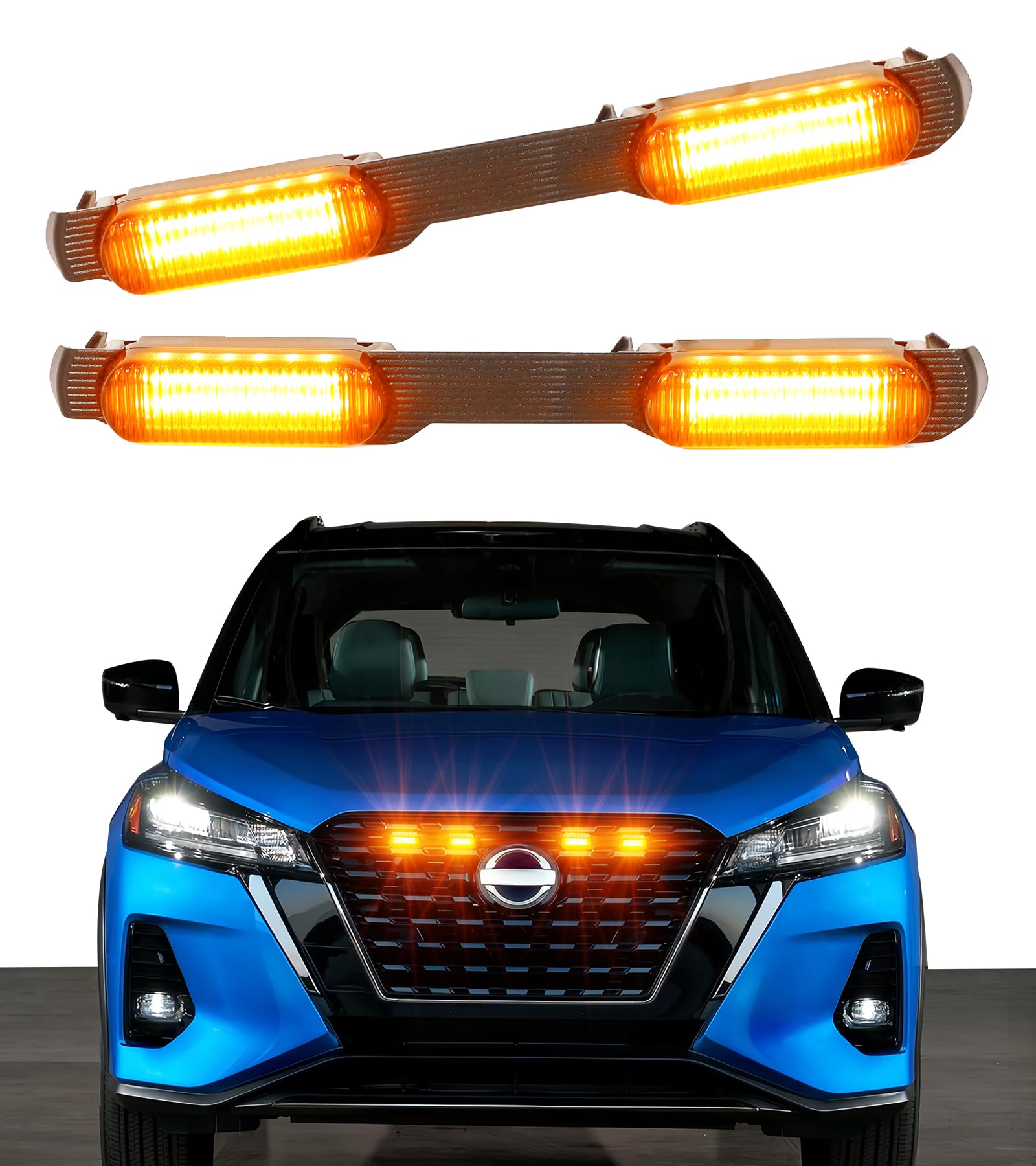 LED Grill Lights for Nissan Kicks 2021 2022 2023 2024 Accessories DRL Daytime Running Lamps Head Light Bar Front Bumper OEM Grille Insert Trim (Amber)