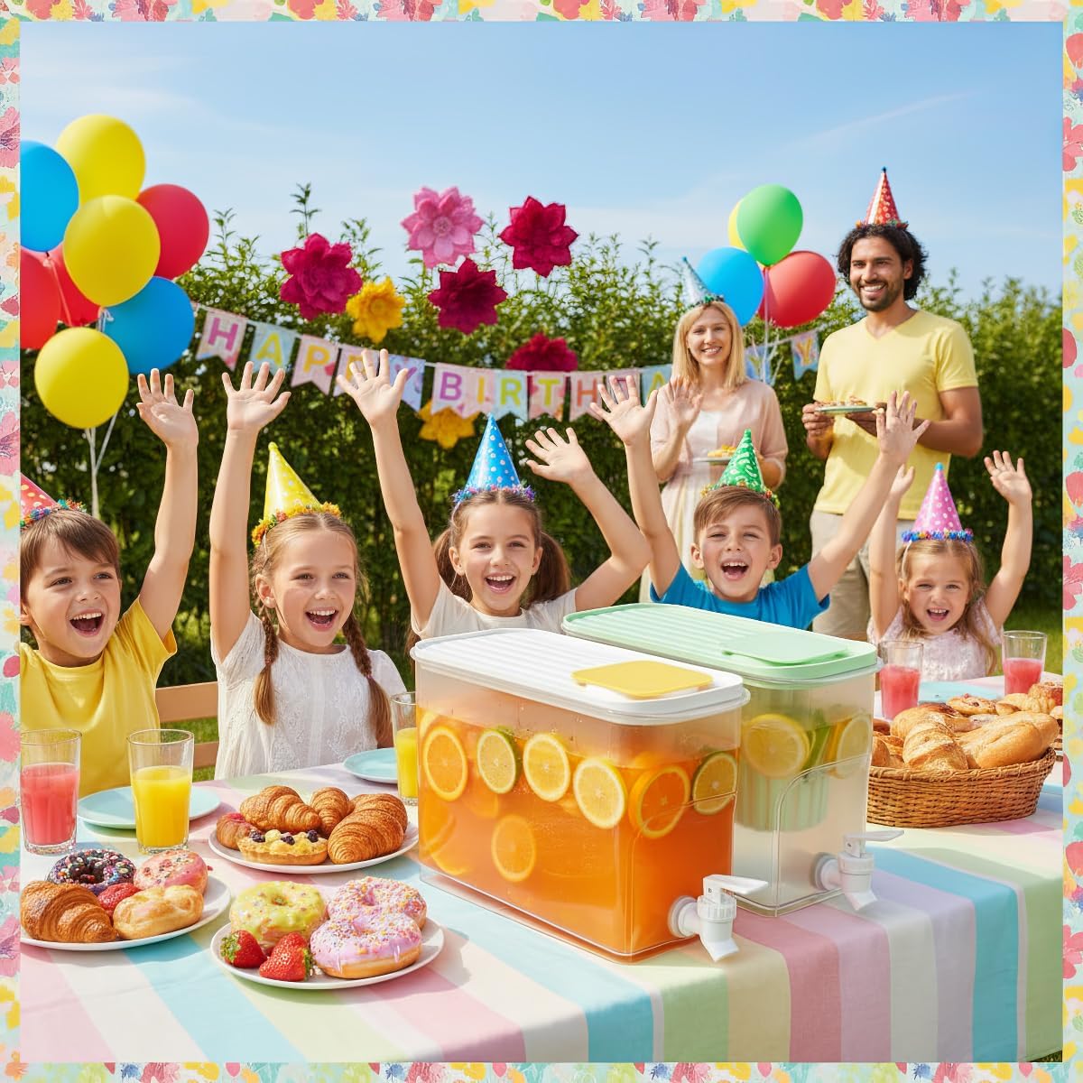 1 Gallon Plastic Drink Dispenser, 2 Juice Dispenser for Fridge, Water Dispenser with Spigot and Filter Screen, Beverage Dispensers, Cold Drink Jug for Christmas Party Supplies - Image 2