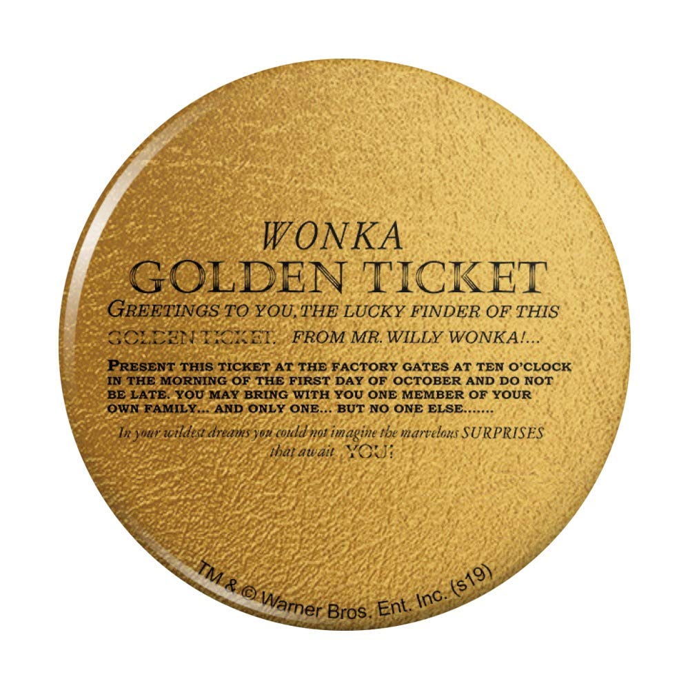 Willy Wonka and the Chocolate Factory Golden Ticket Pinback Button Pin