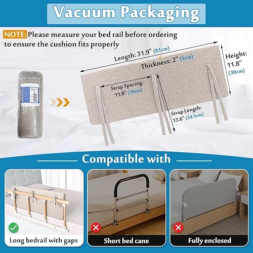 Miniatura 6 de Mybow Funda para riel de cama, cojín de riel de cama para ancianos, discapacitados o discapacitados, acolchado de espuma médica, funda para riel